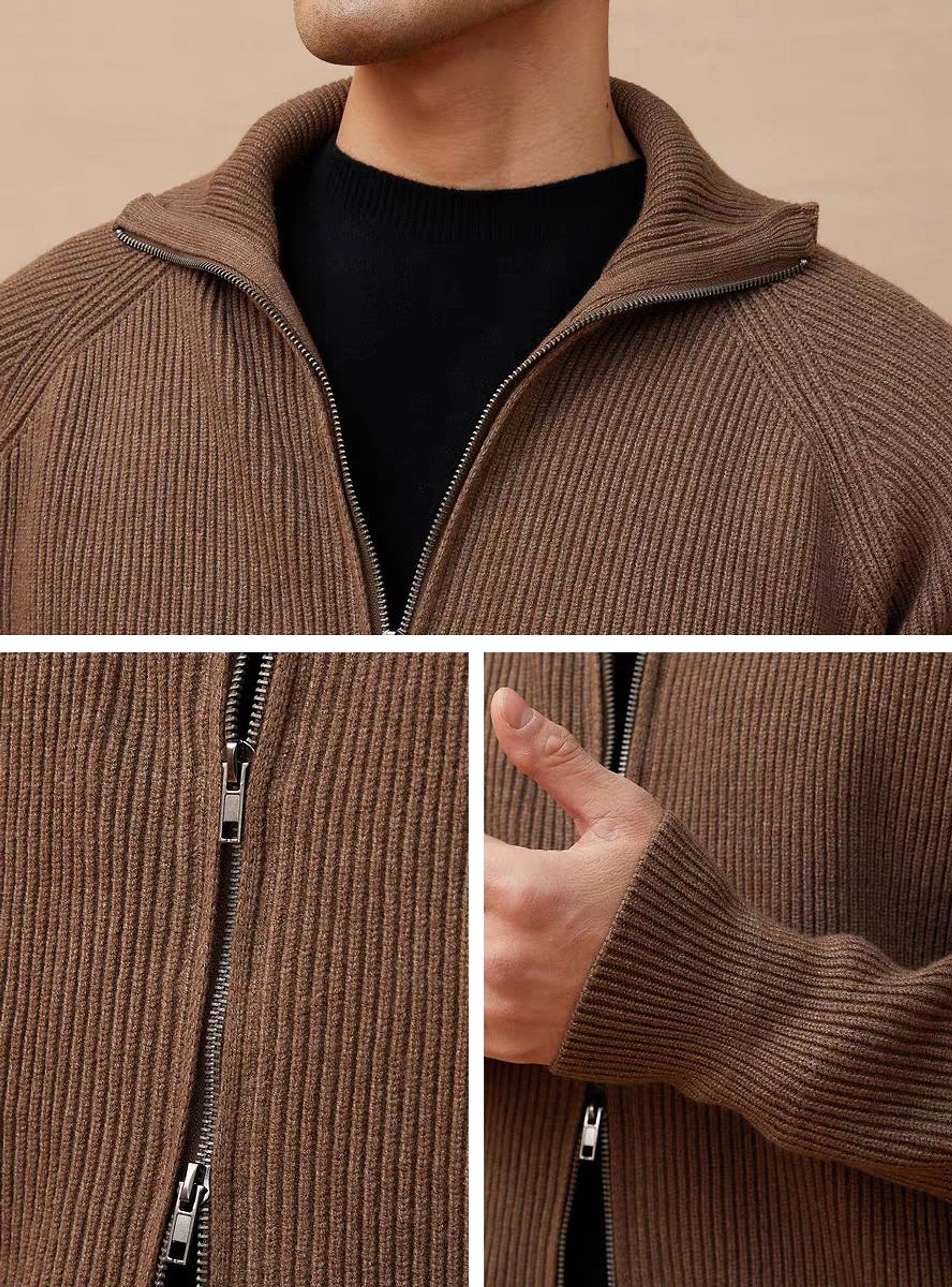 Knitted Zipper Coat Thickened Warm - enhanced image 1