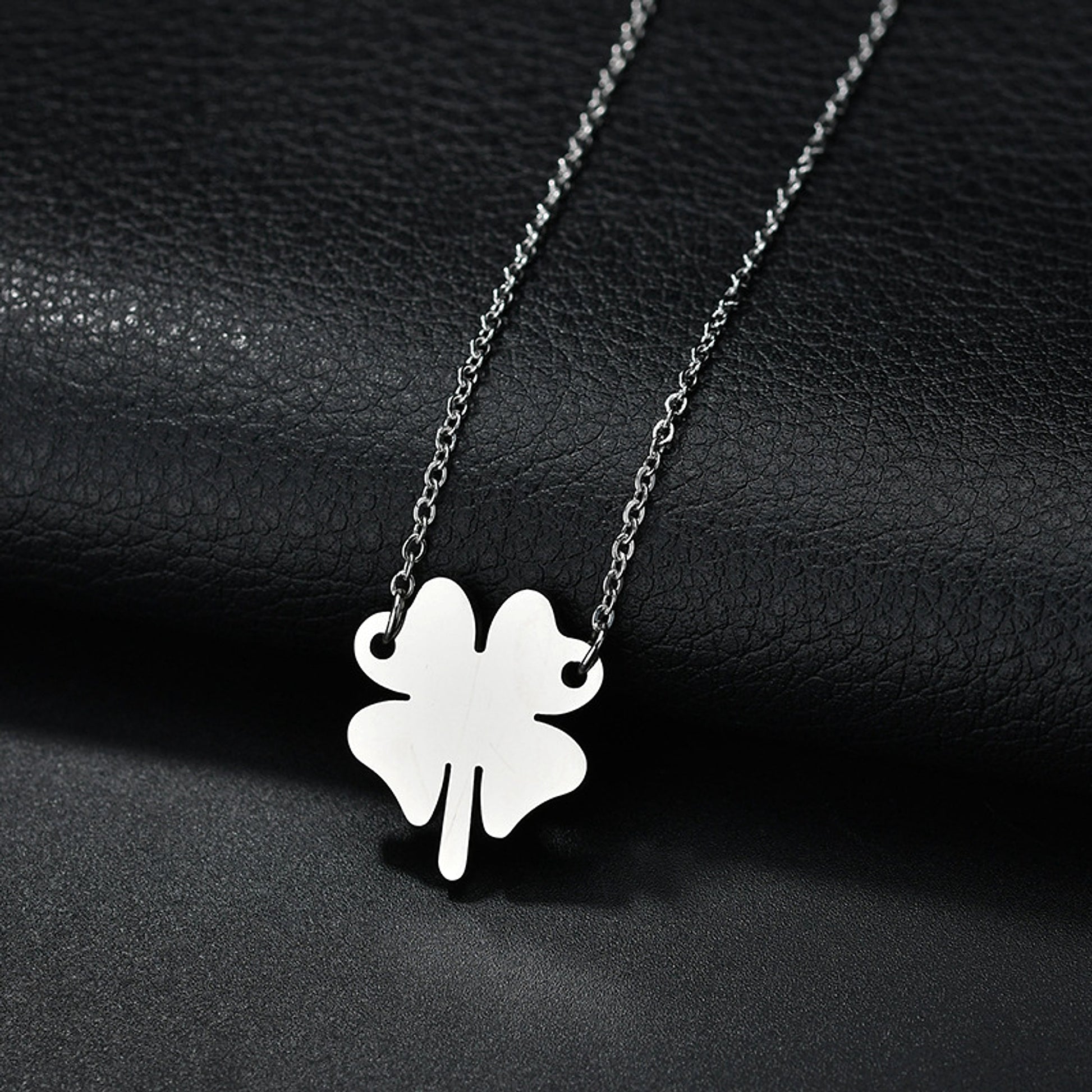 Ladies Stainless Steel Lucky Four-leaf Clover Necklace Lettering Clavicle Chain - enhanced image 1