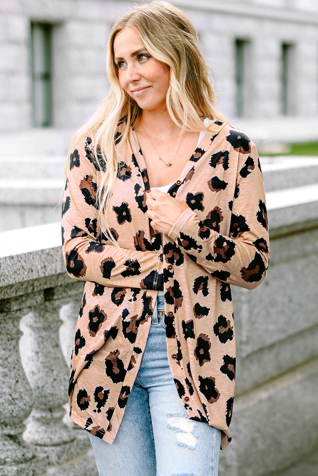 Leopard Printed Open Front Cardigan - enhanced image 1