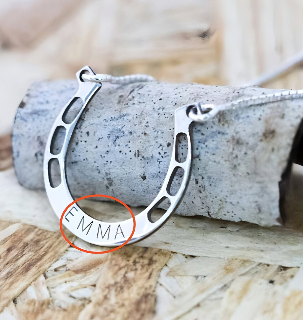 Custom Engraved Sterling Silver Horseshoe Letter Necklace – A Symbol of Luck & Love! - enhanced image 1