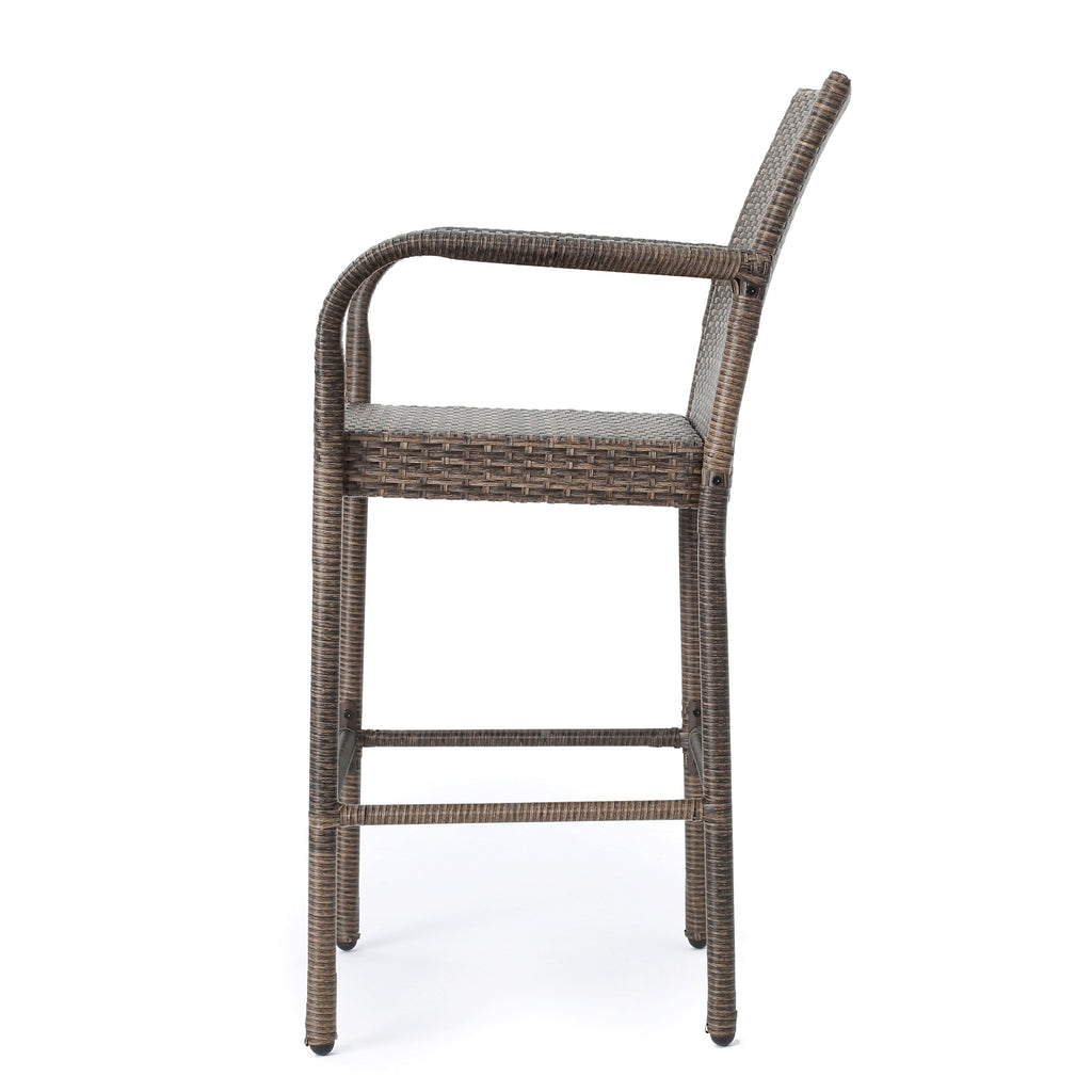 LuneluX_Home – Modern Outdoor Rattan Bar Stool (Brown) - enhanced image 1
