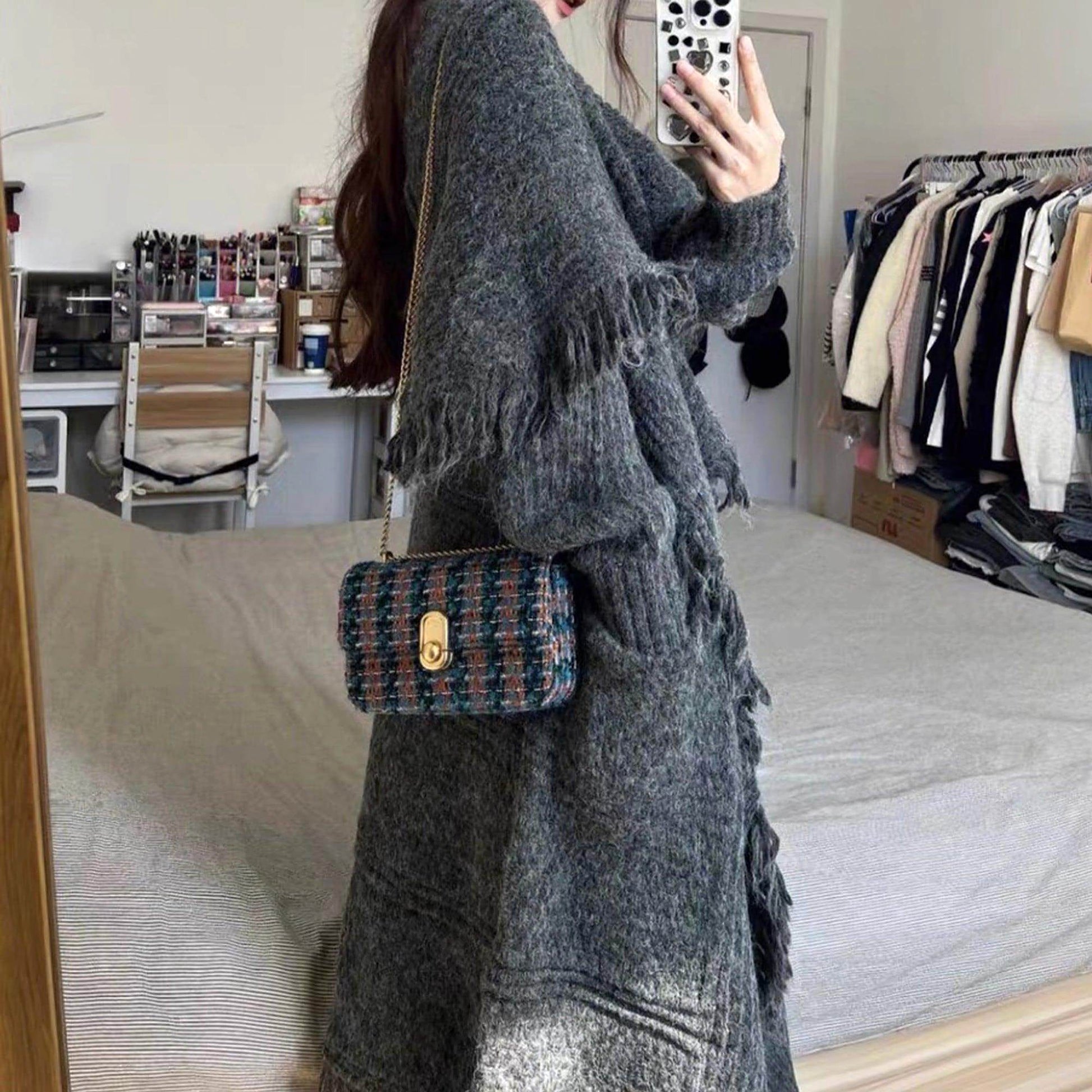 Long Alpaca Wool Sweater Coat Handmade Womens Clothing - enhanced image 1