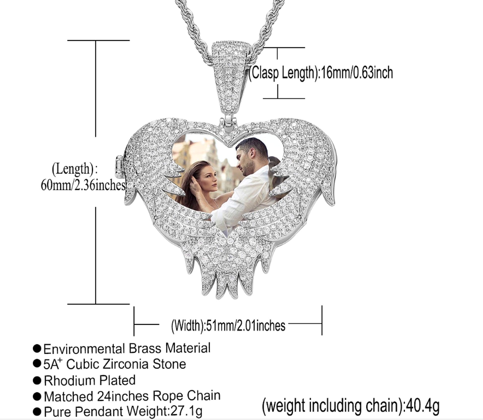 LoveShell™ – Custom Clamshell Heart Photo Pendant | Iced Out Zircon Necklace - enhanced image 1