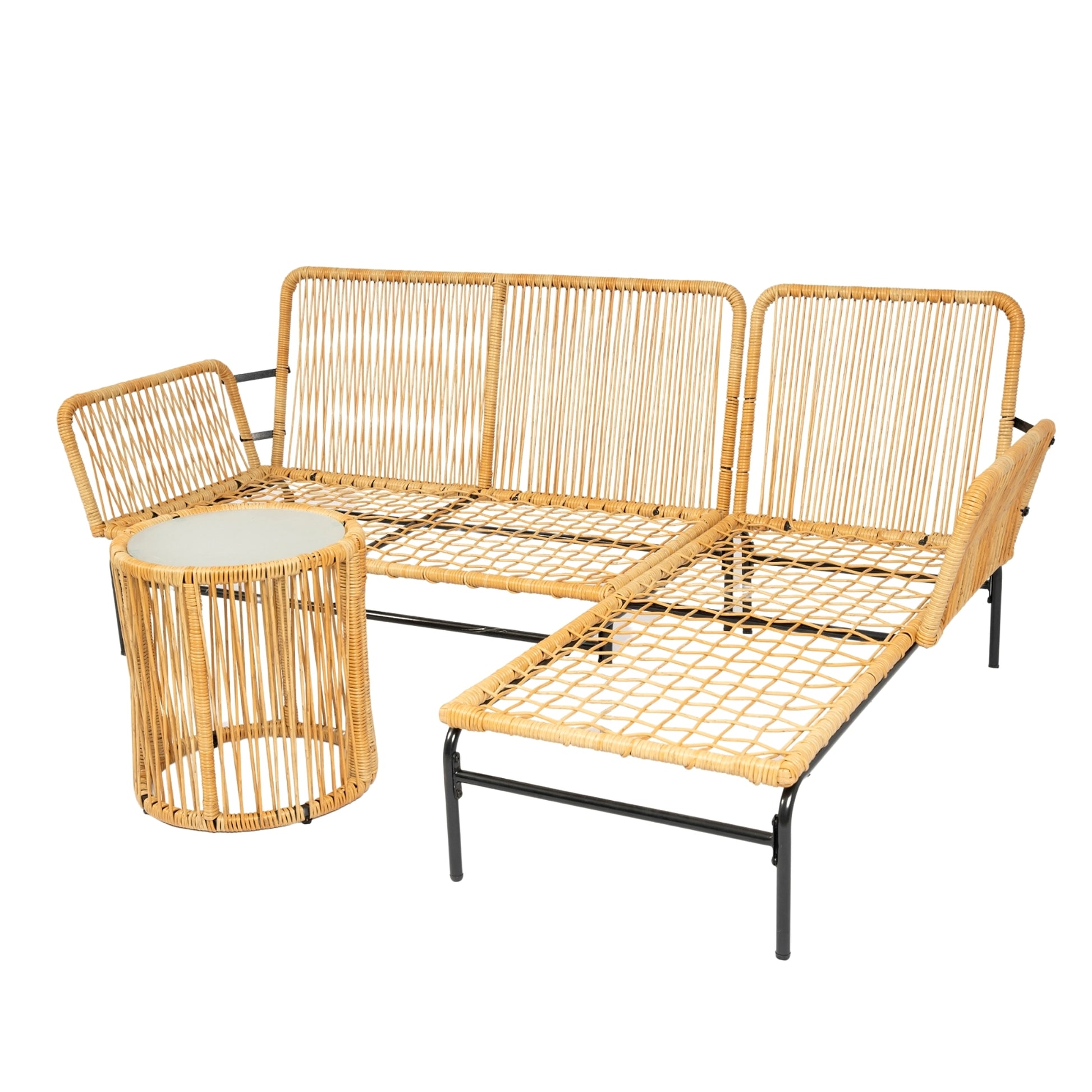 LuneluX_Home – 3-Piece Outdoor Patio Wicker Set with Thick Cushions (Light Yellow Wicker + Cream) - enhanced image 1