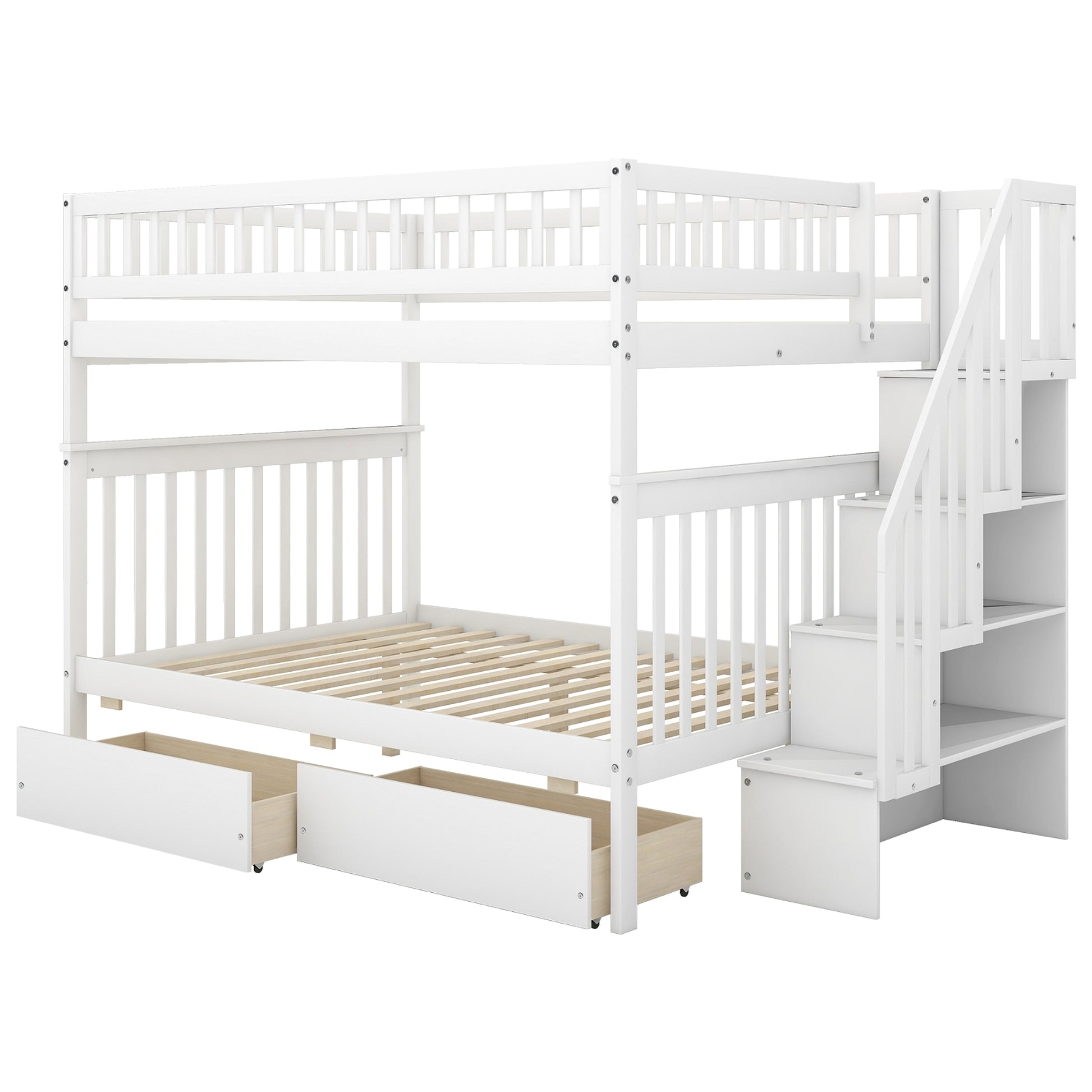 LuneluX_Home – Full-Over-Full Bunk Bed with Storage Drawers (White) - enhanced image 1