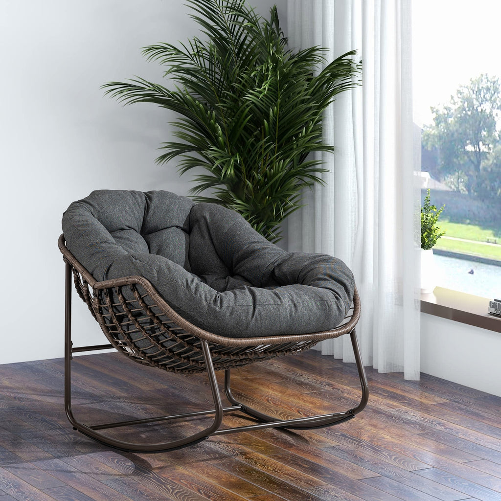 LuneluX_Home – Outdoor Rocking Lounge Chair with Cushion (Grey) - enhanced image 1