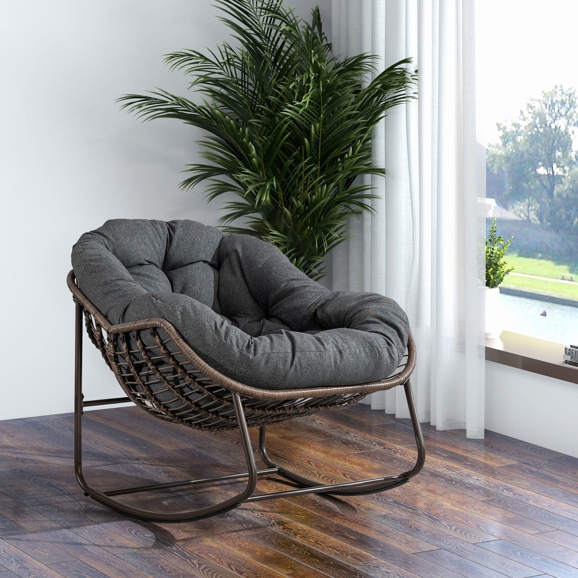 LuneluX_Home – Outdoor Rocking Lounge Chair with Cushion (Grey) - enhanced image 1