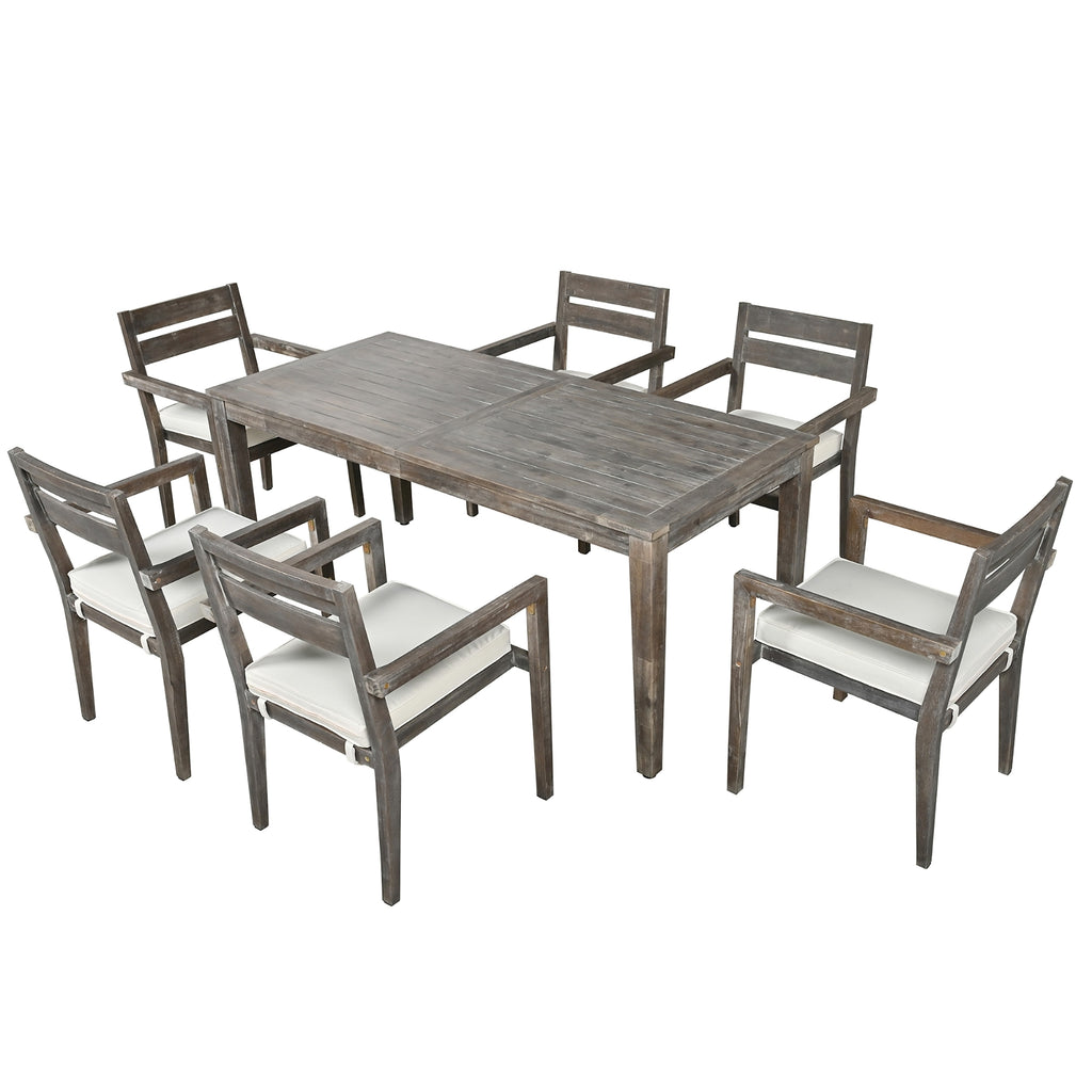 LuneluX_Home - Premium Hardwood Style Outdoor Dining Set (Grey, 6-Seater) - enhanced image 1