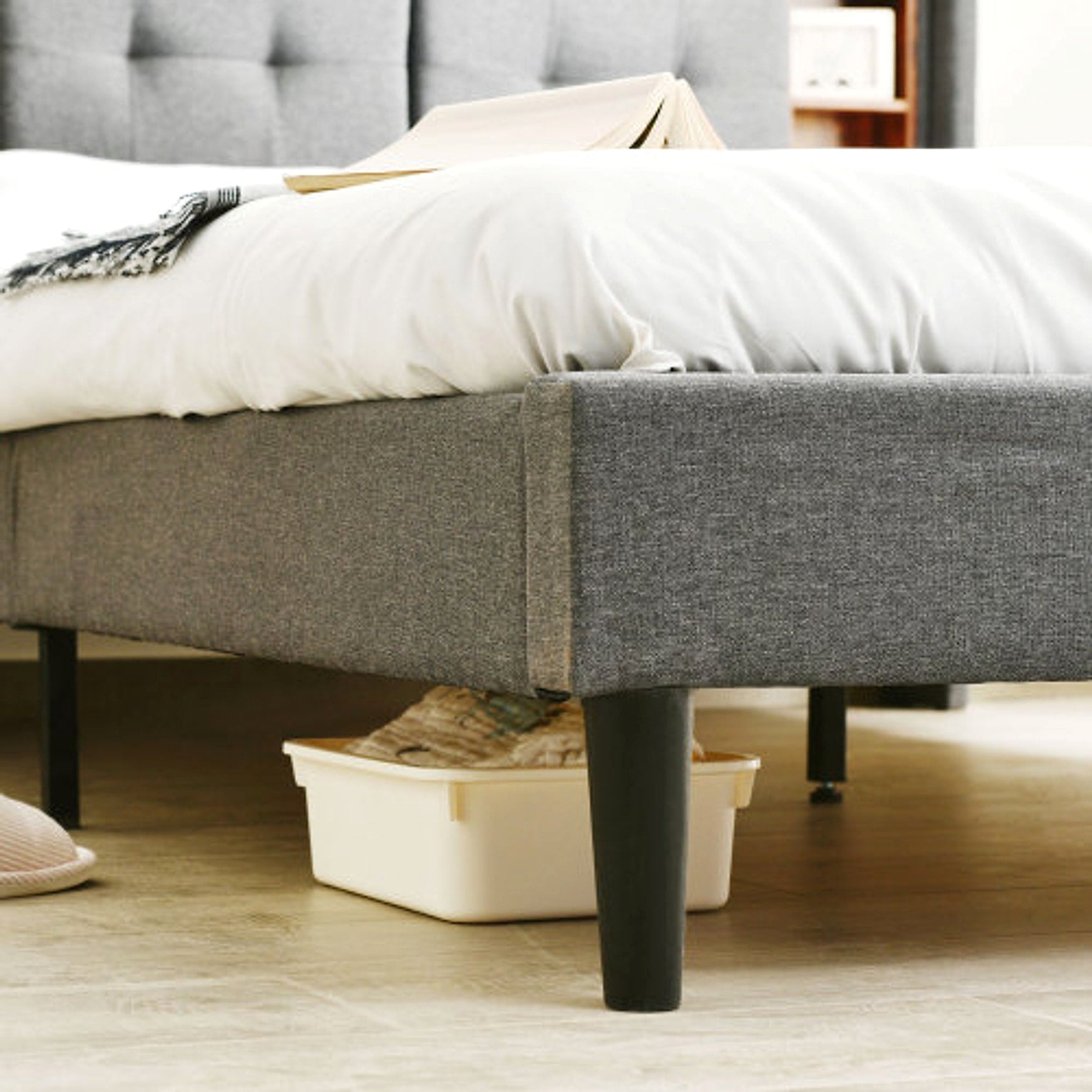 LuneluX_Home – Solid Wood Storage Bed with USB Charging Ports & LED Light (160×200 cm, Gray) - enhanced image 1