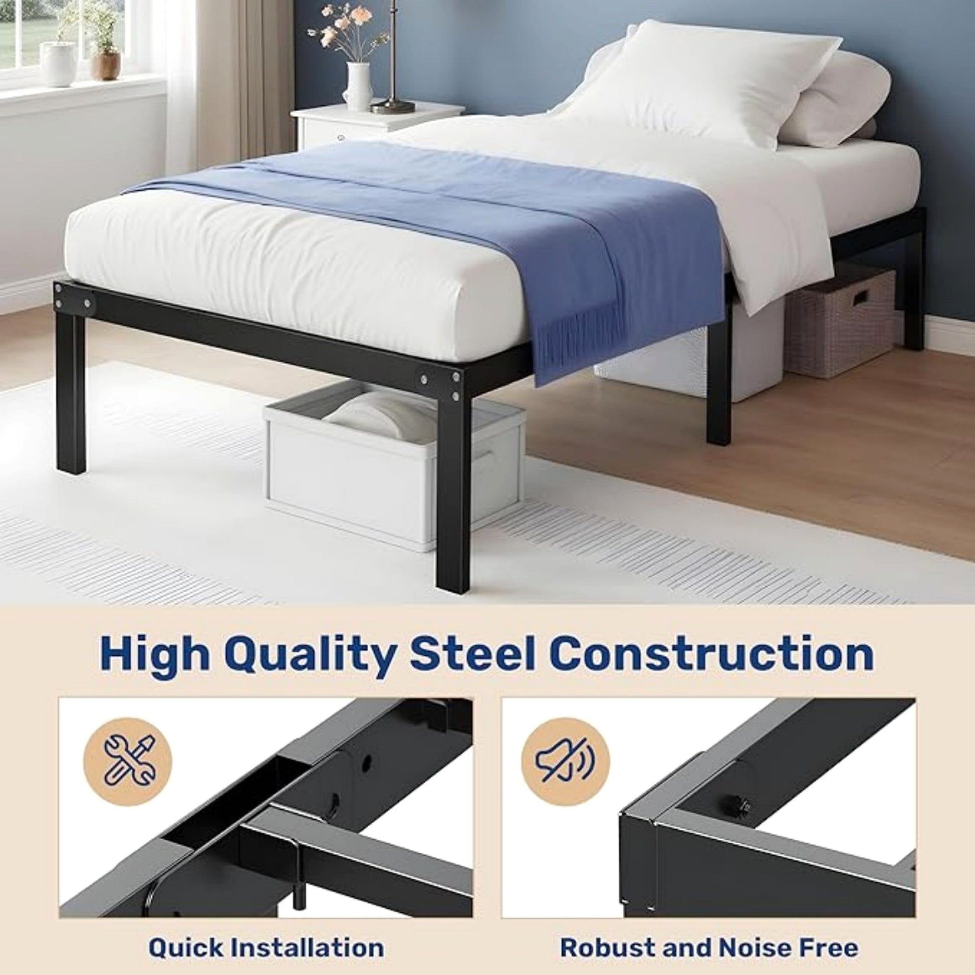 LuneluX_Home – Urban Metal Bedframe 90 × 190 cm - enhanced image 1