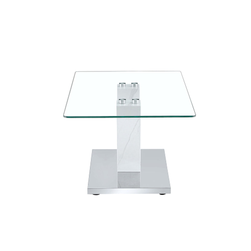 LuxeGlass™ – Modern Minimalist Coffee Table with Tempered Glass Top & Silver Pillars (US Warehouse) - enhanced image 1