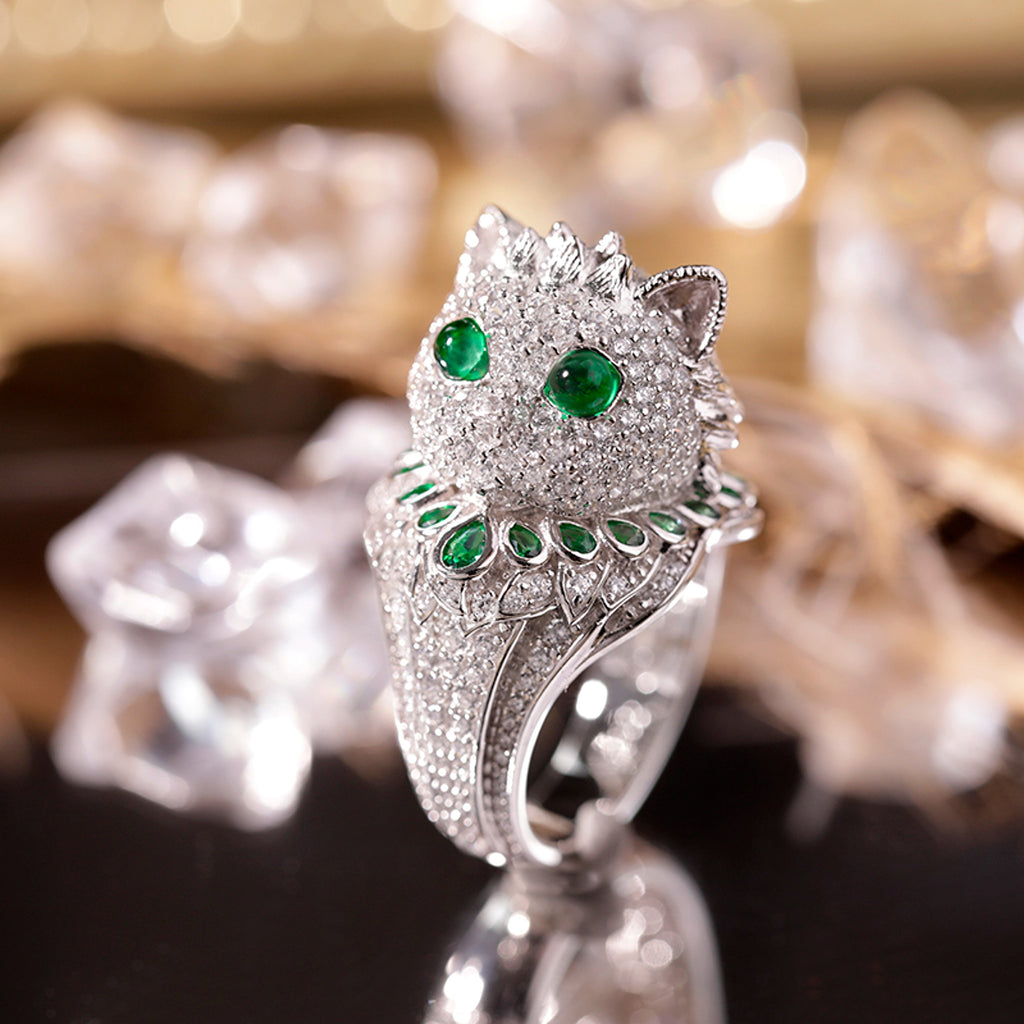 LuxeJewels™ - EmeraldWhisker – Sterling Designer Ring - enhanced image 1