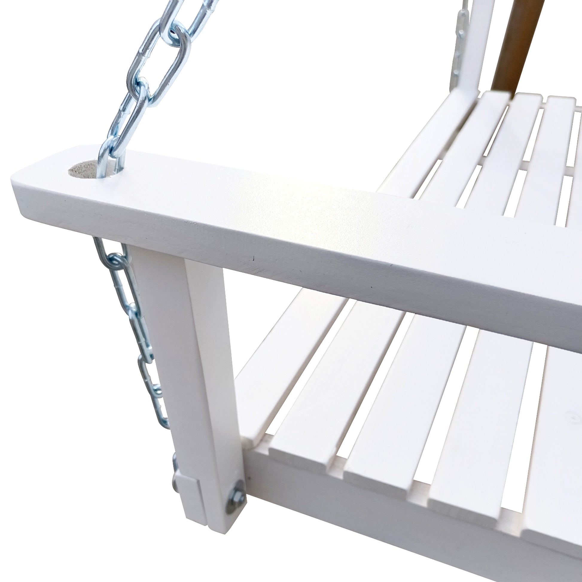 LuxePorch™ – White Wooden Hanging Porch Swing with Chains & Armrests (US Warehouse) - enhanced image 1