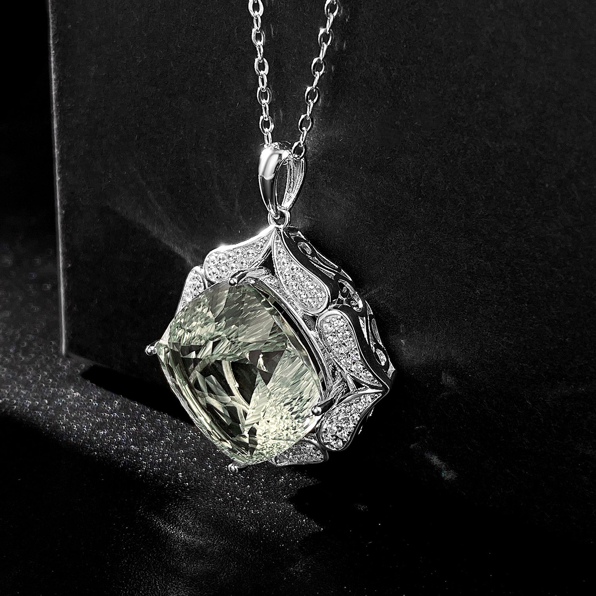 Luxury Sweater Chain Femininity S925 Silver Set Large Natural Green Crystal Pendant High-grade Jewelry - enhanced image 1