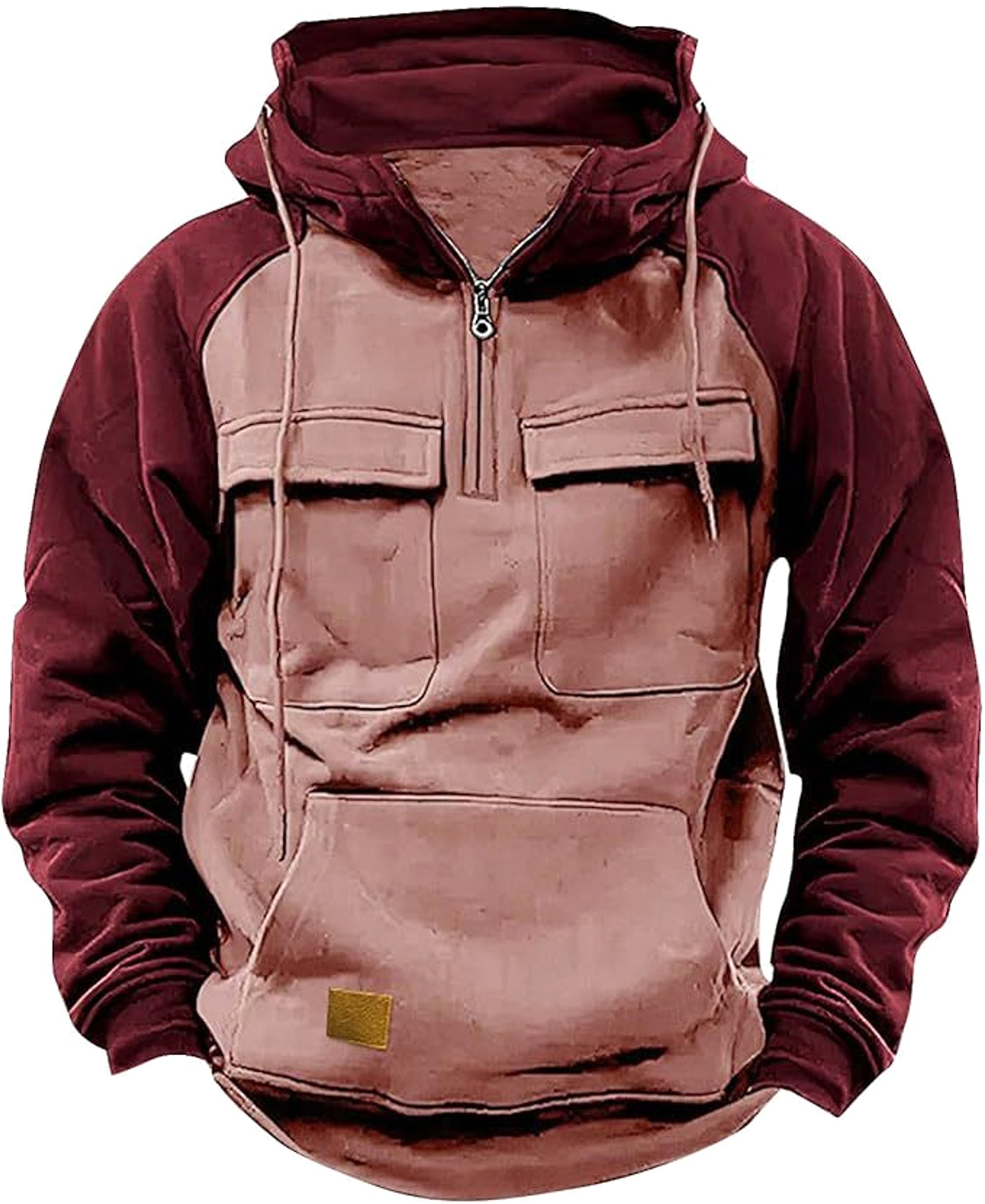 Men's Contrast Color Workwear Hoodie – Fall/Winter Streetwear Style - enhanced image 1
