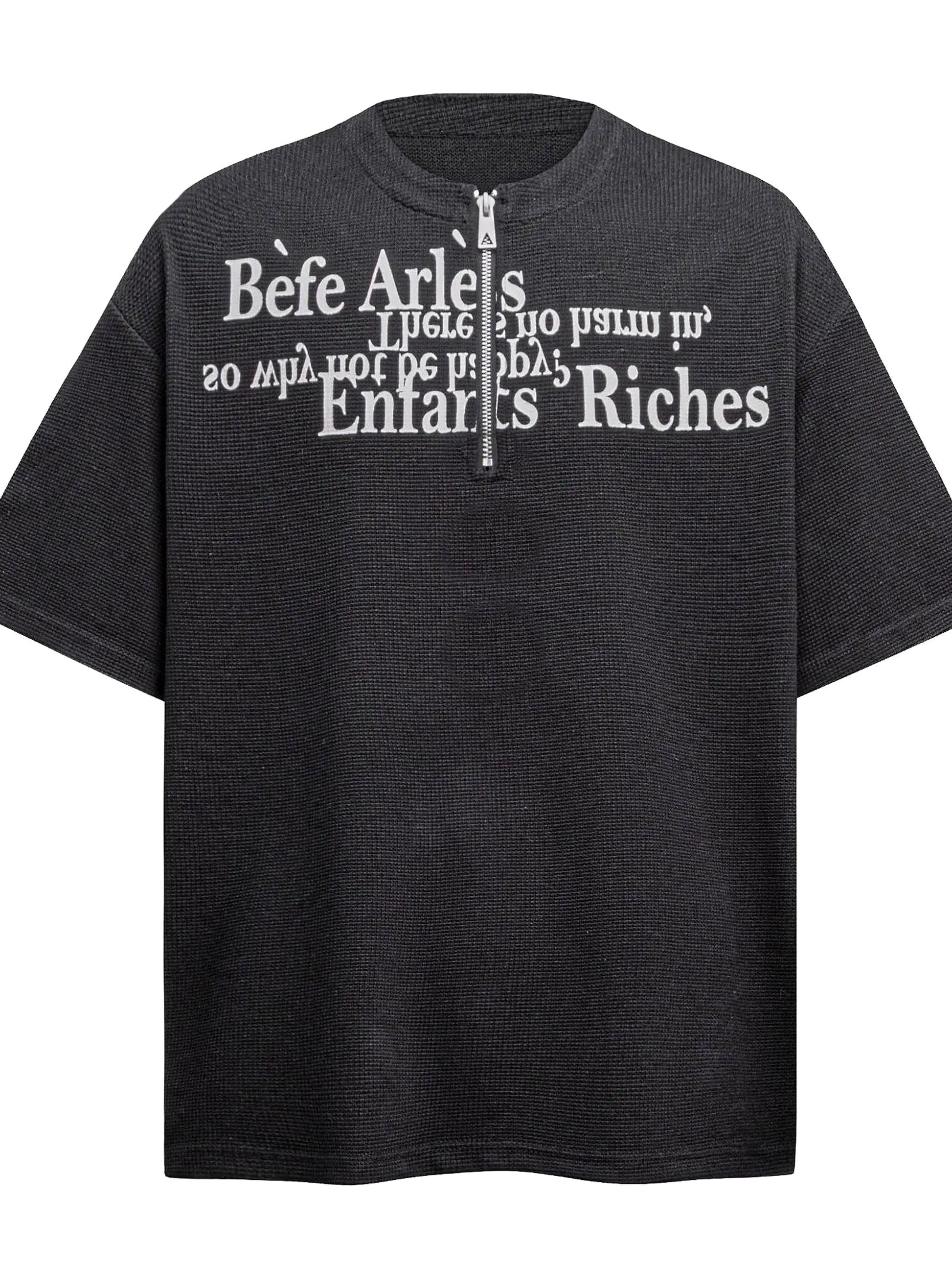 Men's Letter Quarter Zip Short Sleeve T-Shirt - enhanced image 1