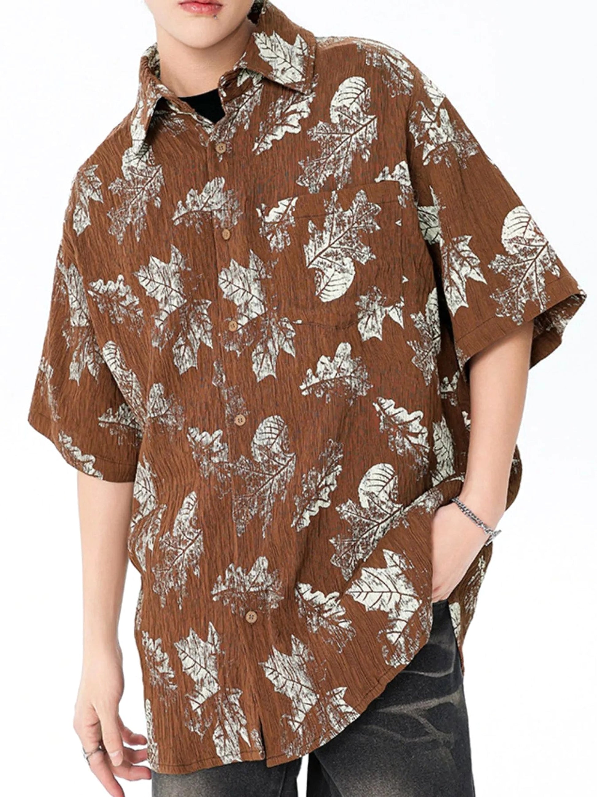 Men's Printed Oversized Button-Down Shirt - enhanced image 1