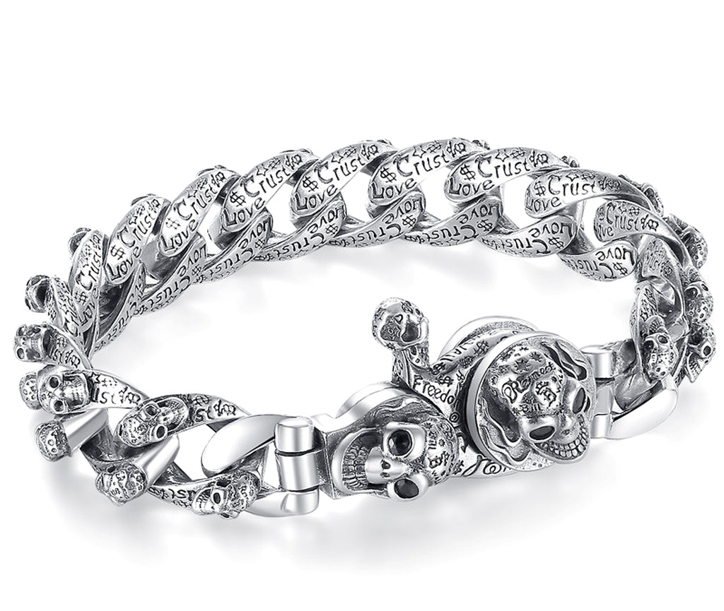 Men's Trendy Sterling Silver Vintage Skull Bracelet - enhanced image 1