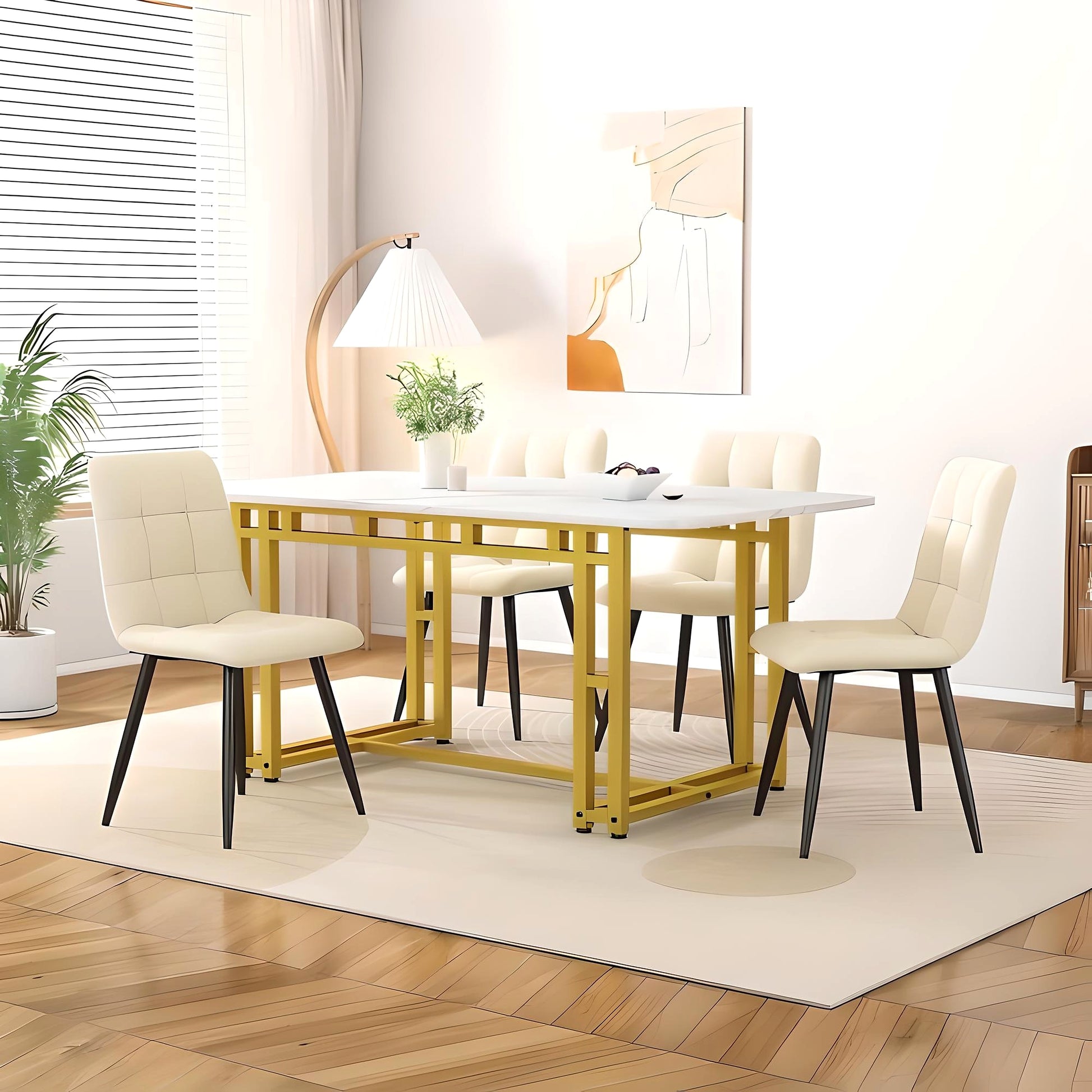 LuneluX_Home – Modern Rectangular Dining Table with Golden Metal Frame (120×70 cm) - enhanced image 1