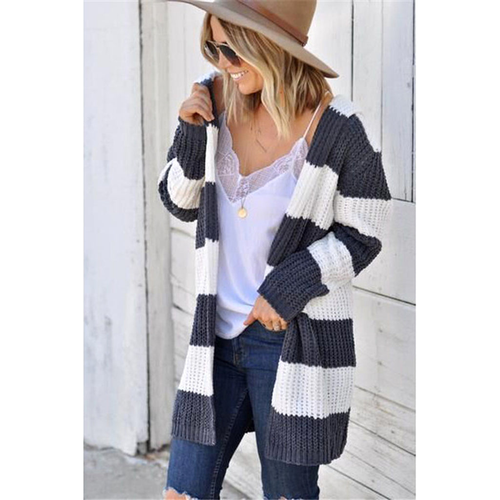 Mid-color Hooded Mid-length Cardigan Jacket Women Sweater - enhanced image 1