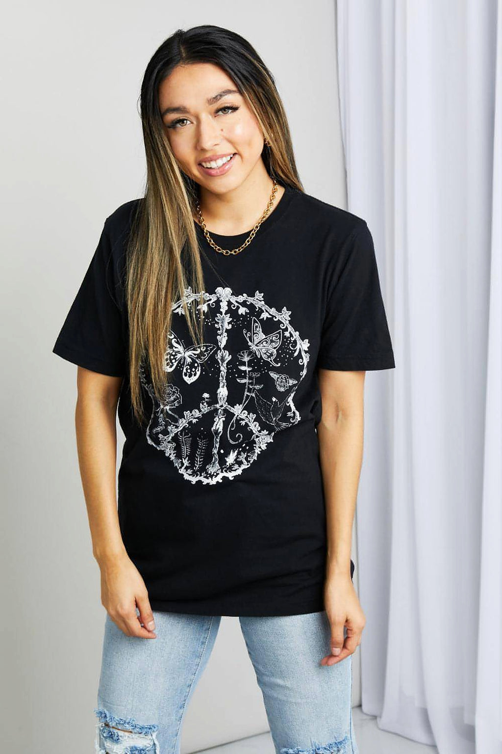 mineB Full Size Butterfly Graphic Tee Shirt - enhanced image 1