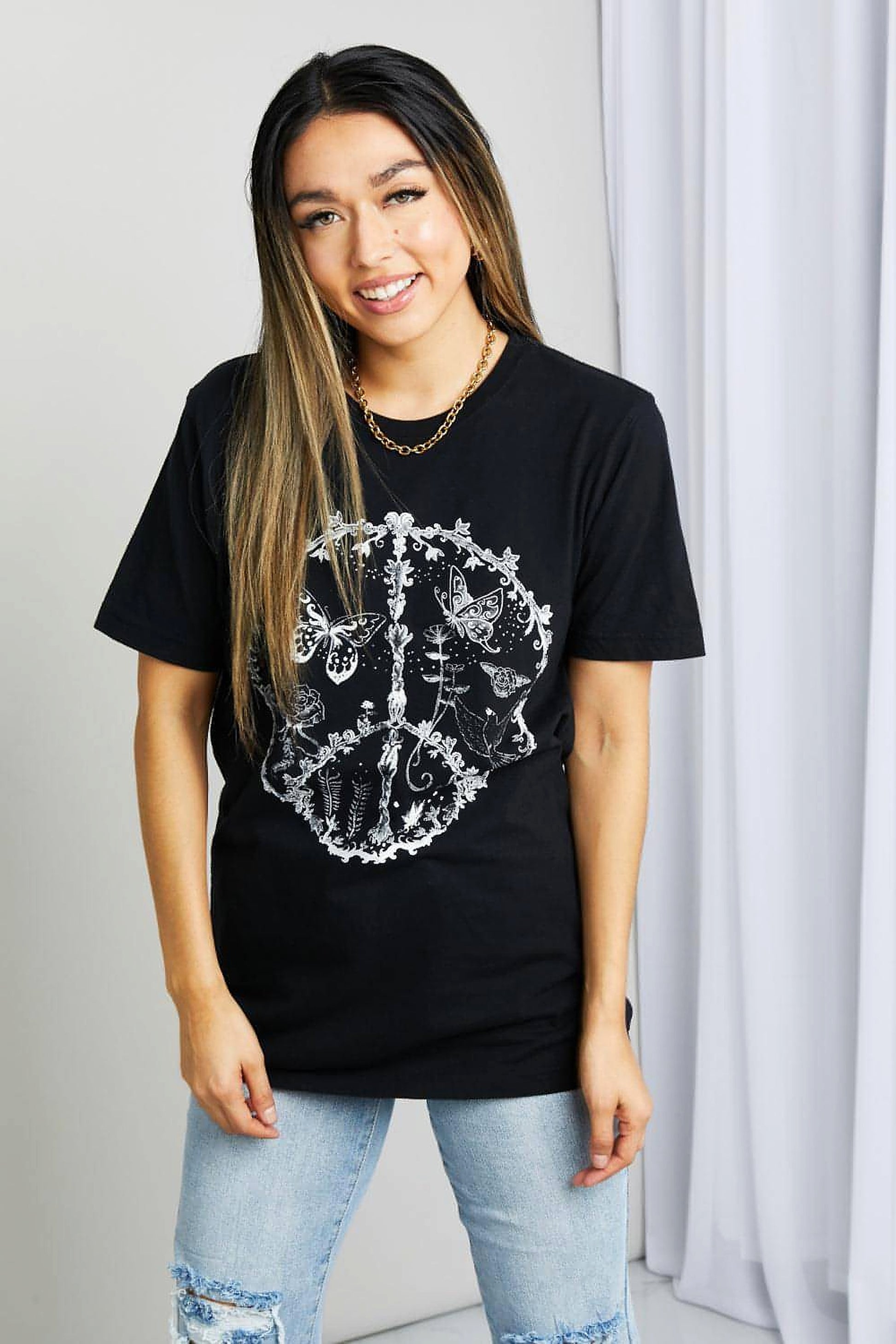 mineB Full Size Butterfly Graphic Tee Shirt - enhanced image 1
