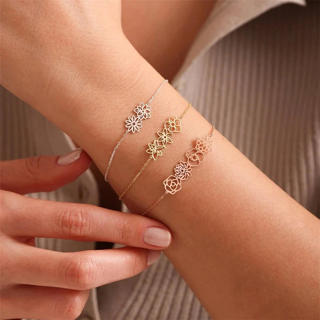 Minimalist and Versatile Flower Bracelet – Birth Month Jewelry for December - enhanced image 1