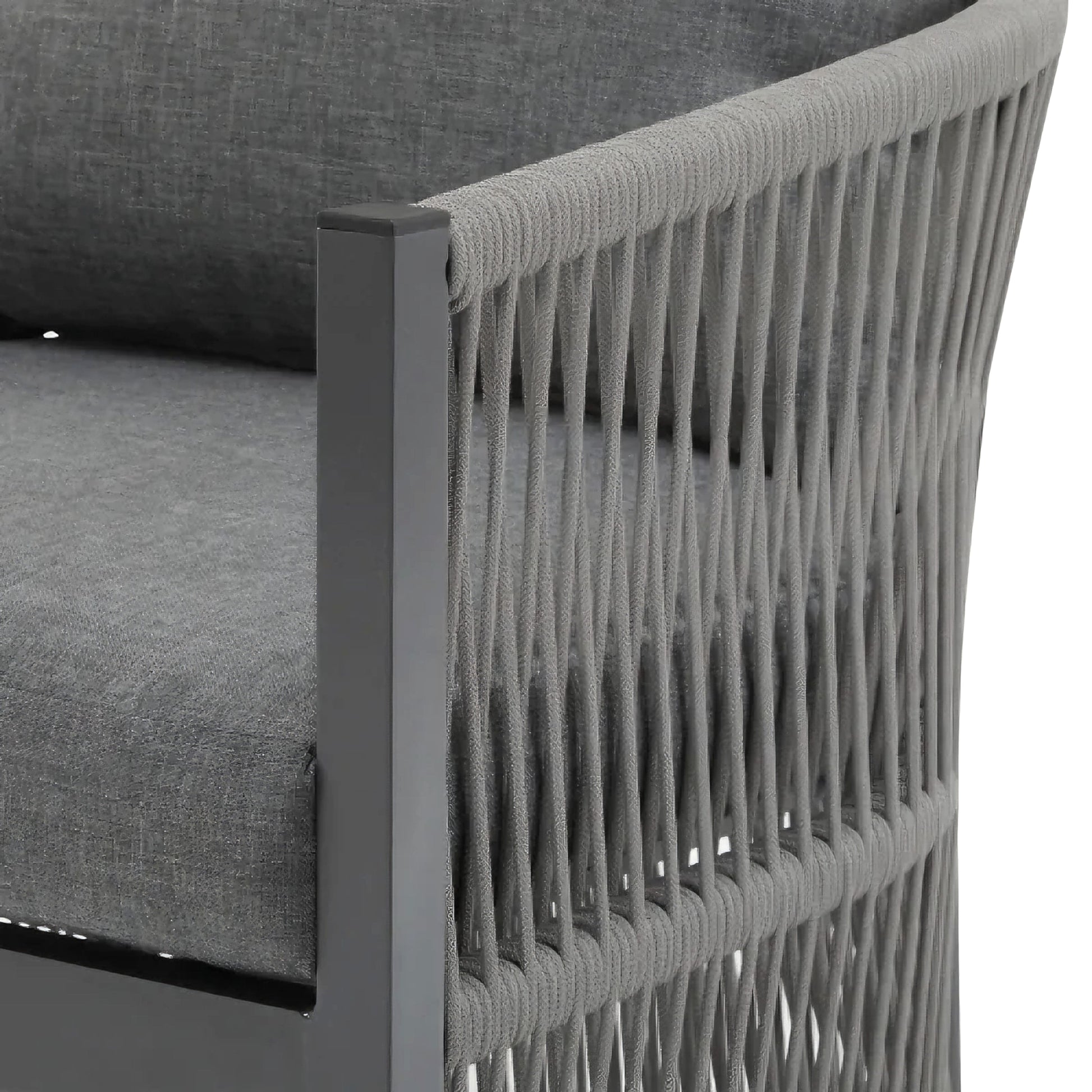 LuneluX_Home – Curved Rope-Weave Lounge Chair (Gray & Natural Beige) - enhanced image 1