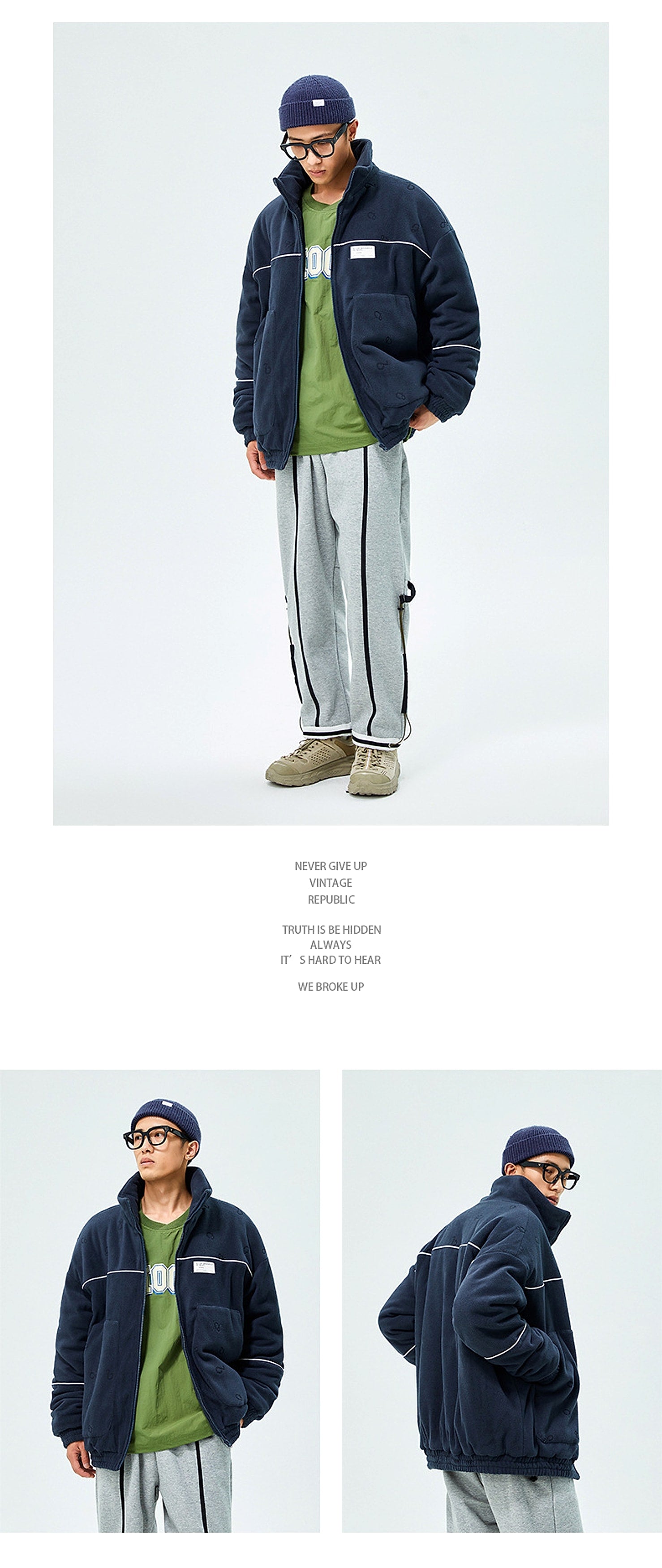 New Japanese Lamb Fleece Zipper Loose Cotton Coat For Men - enhanced image 1