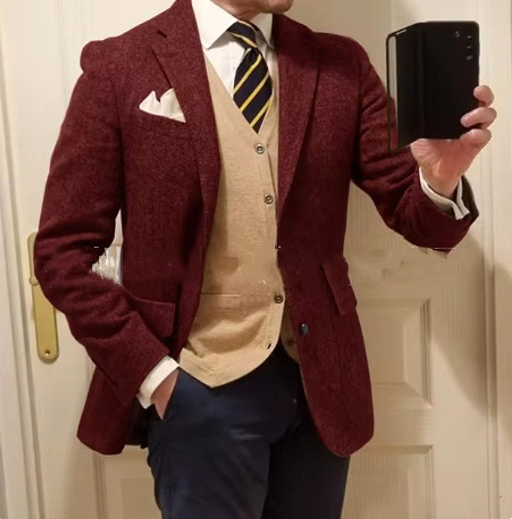 New Men's Suit Herringbone Coat Casual Slim Fit - enhanced image 1