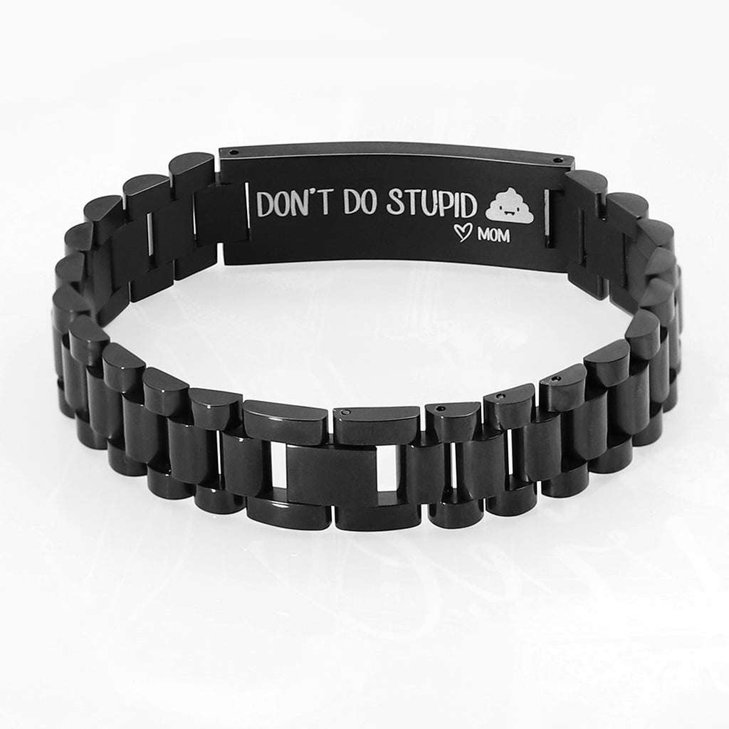 Men's Stainless Steel Black Strap Lettering Bracelet – Stylish & Durable - enhanced image 1