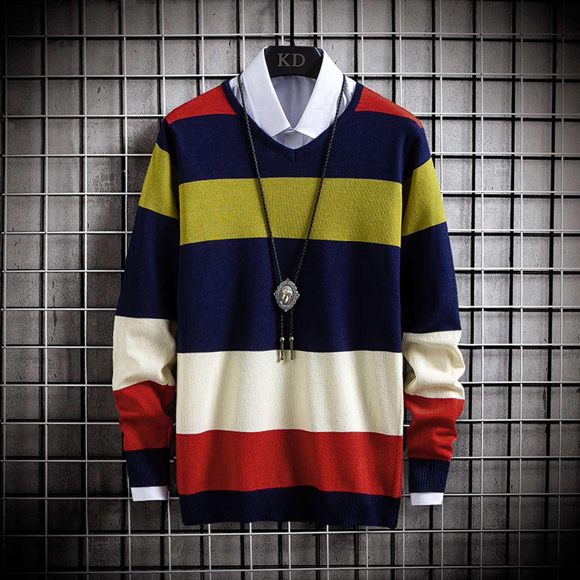 New Thin Color-Blocking Round Neck Men's Casual Sweater - enhanced image 1