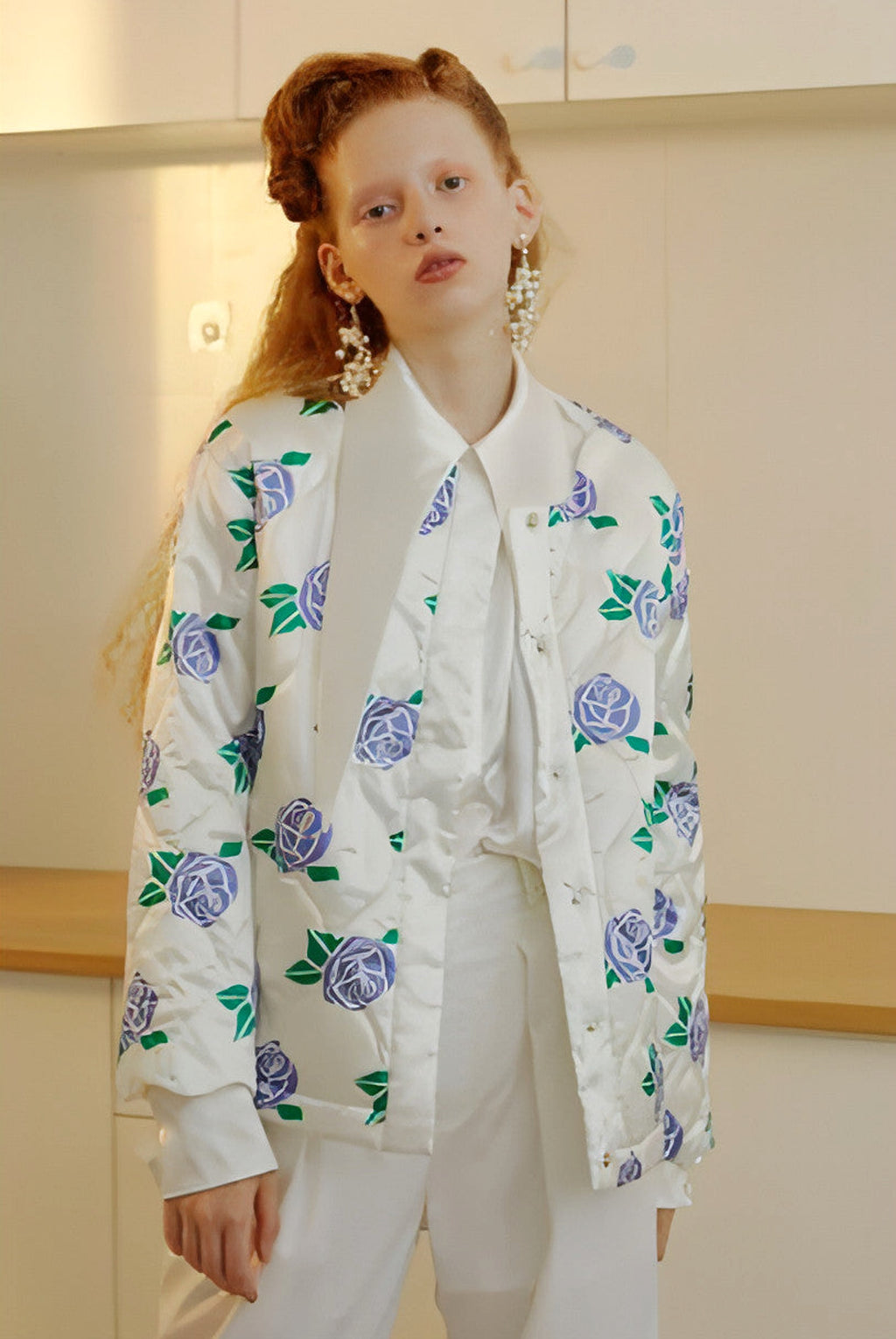 Original design Loose round neck rose print cotton women autumn and winter warm jacket new - enhanced image 1