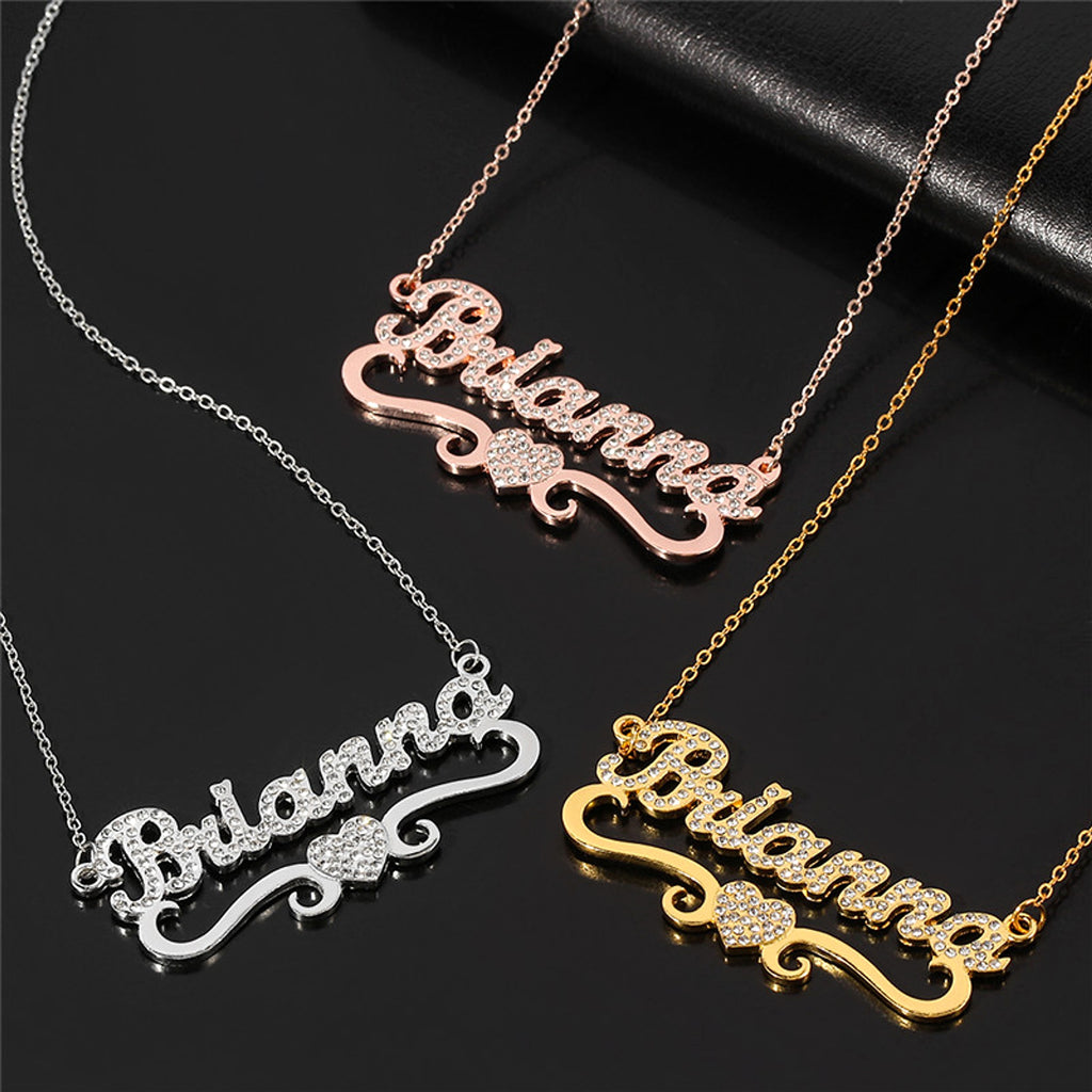 Personalized Heart Iced Out Name Necklace – Butterfly Pendant - enhanced image 1