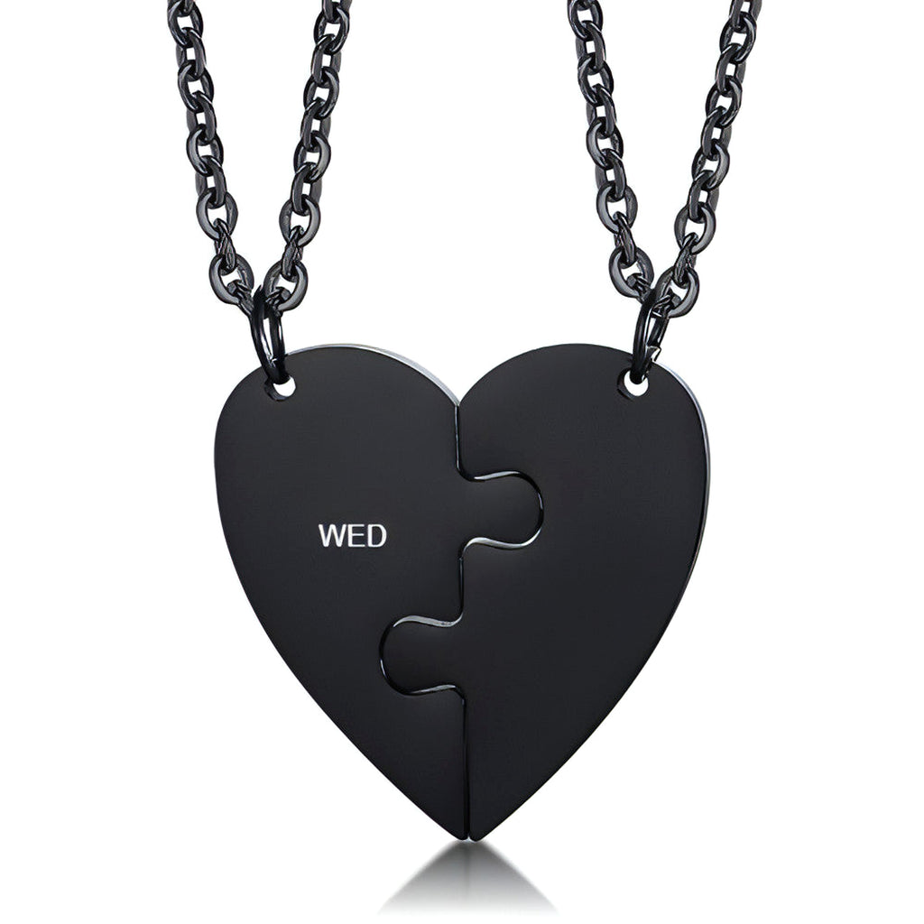 Custom Engraved Heart Puzzle Necklace – Stay Connected, Always! - enhanced image 1