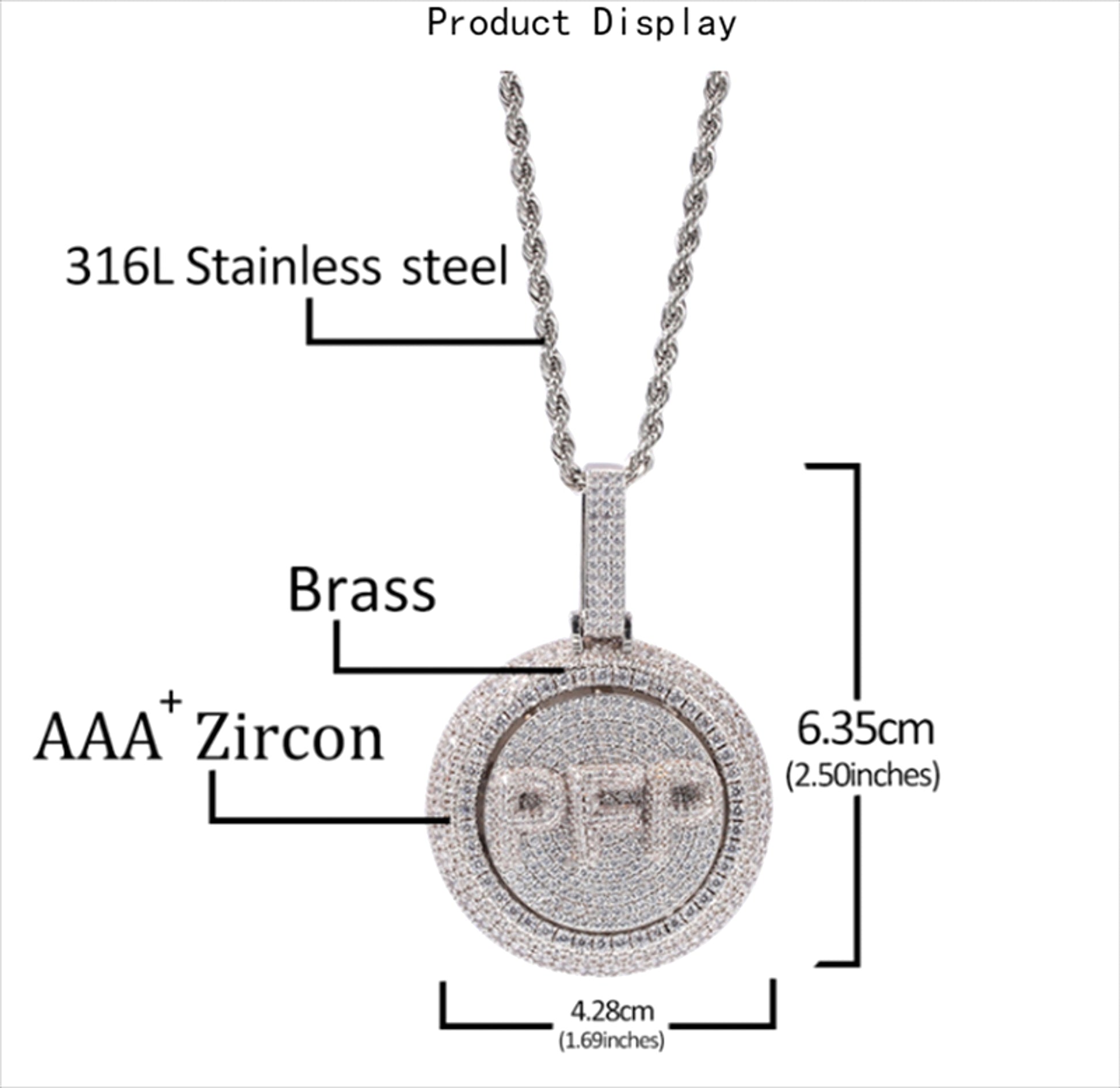 Personalized Rotating Pendant Necklace – Custom Name & Zircon Inlay - enhanced image 1