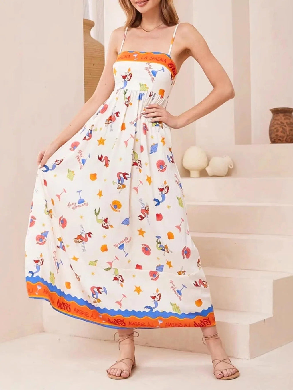 Printed Square Neck Summer Cami Dress - enhanced image 1
