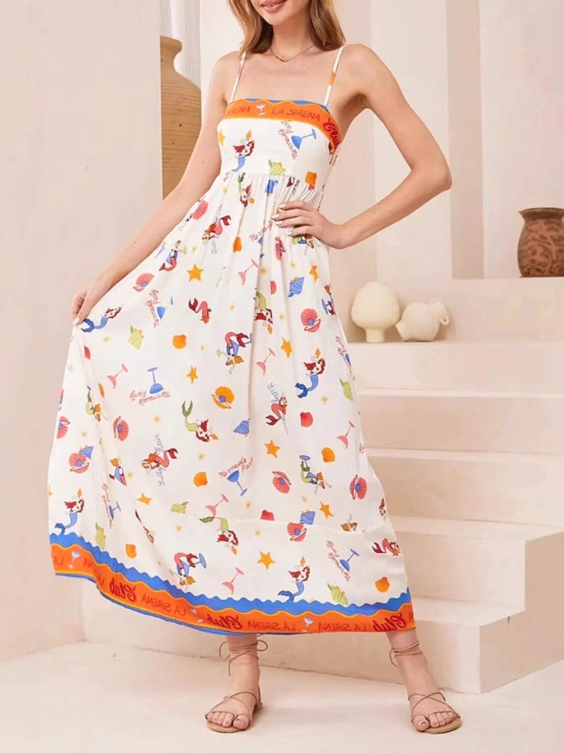 Printed Square Neck Summer Cami Dress - enhanced image 1
