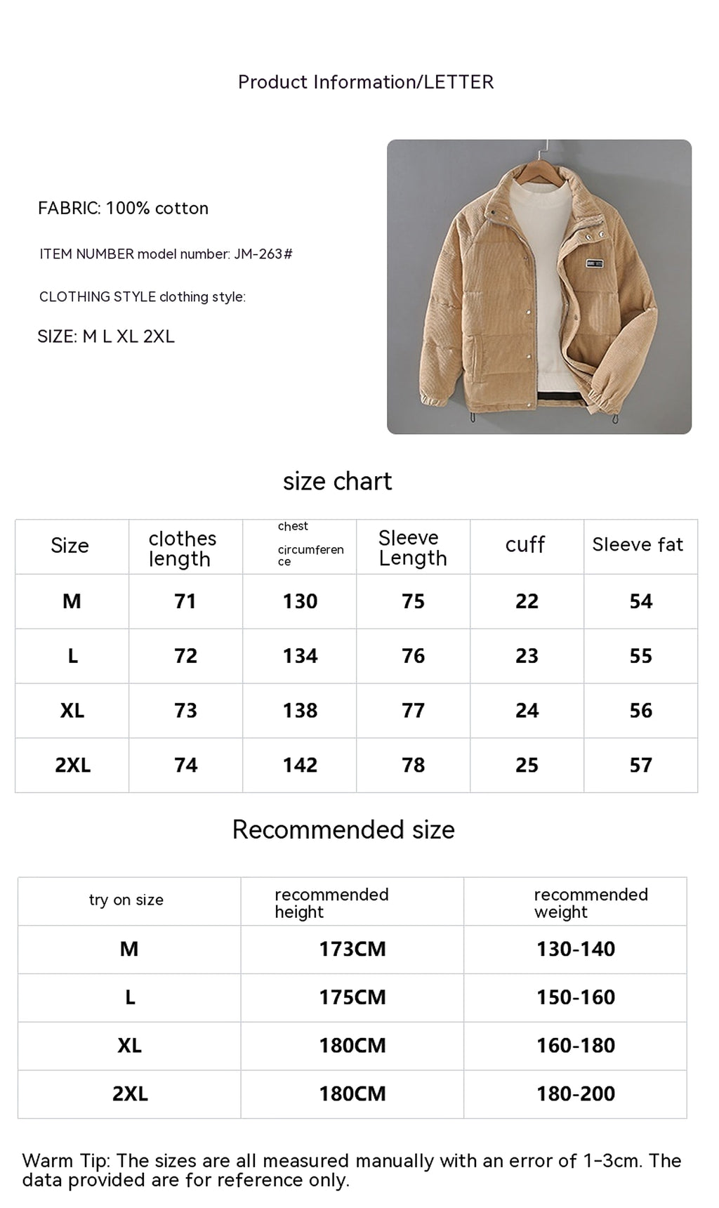 Puffer Jacket Coat Outerwear Top Men - enhanced image 1