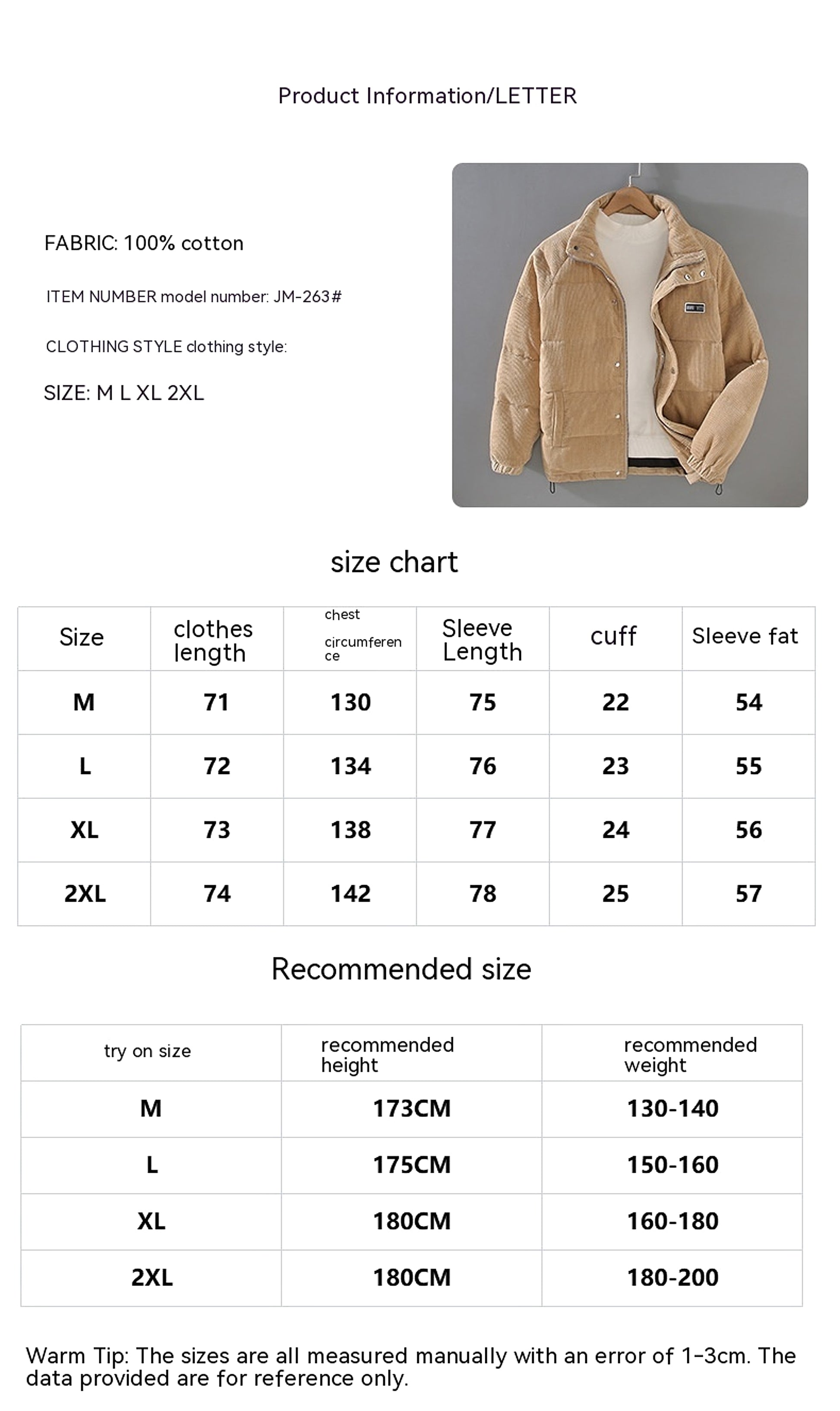 Puffer Jacket Coat Outerwear Top Men - enhanced image 1