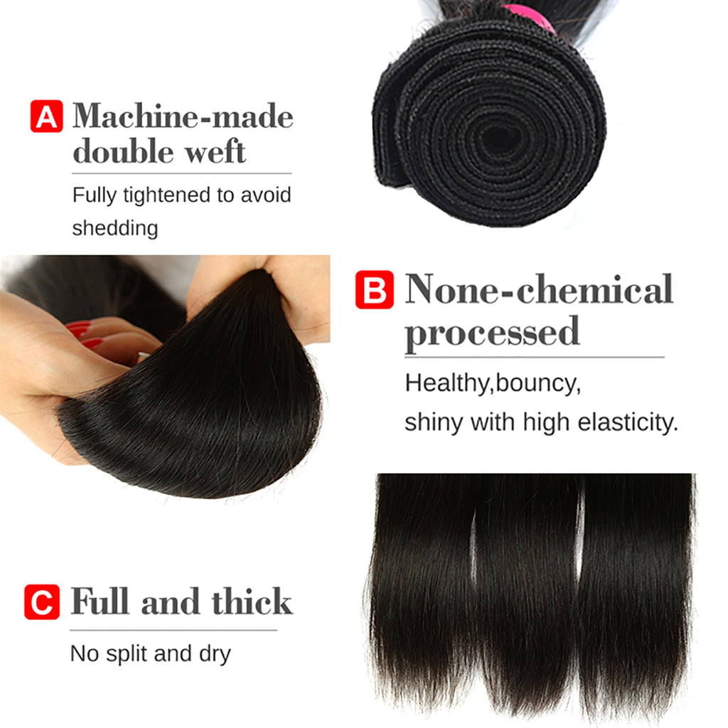 Real human hair straight wave human hair hair curtain natural color wig hair extension - enhanced image 1
