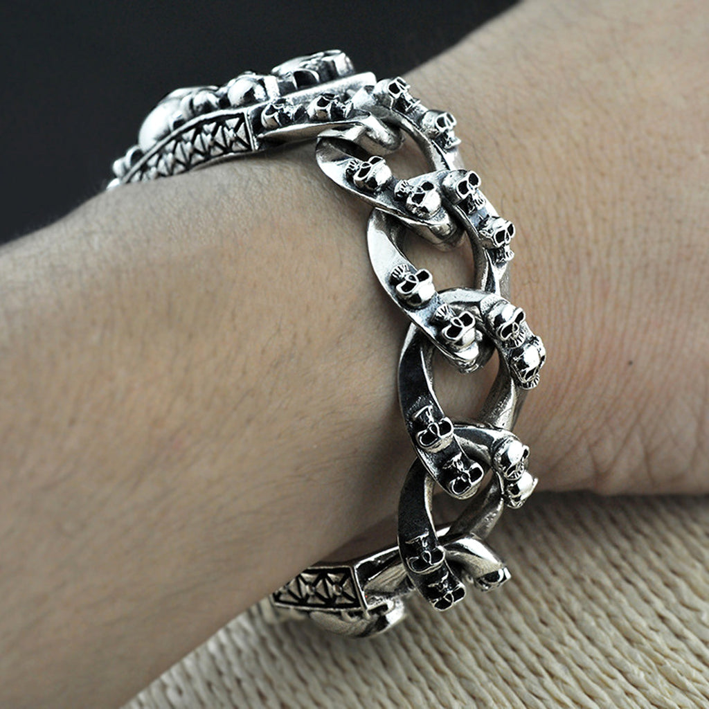 Retro Punk Fashion Men's Silver Hip-hop Bracelet - enhanced image 1