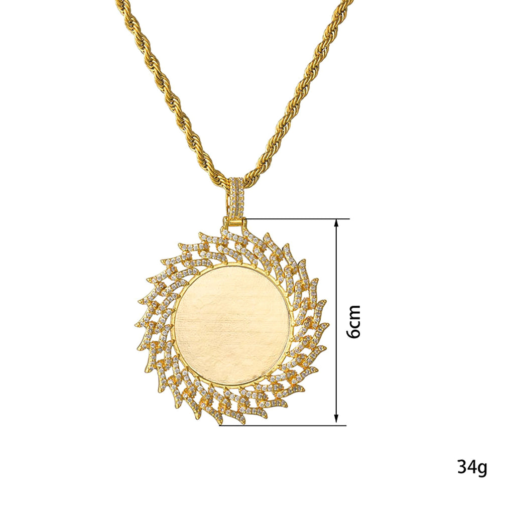 Personalized Round Diamond Sunflower Necklace – Custom Photo & Engraved Pendant - enhanced image 1