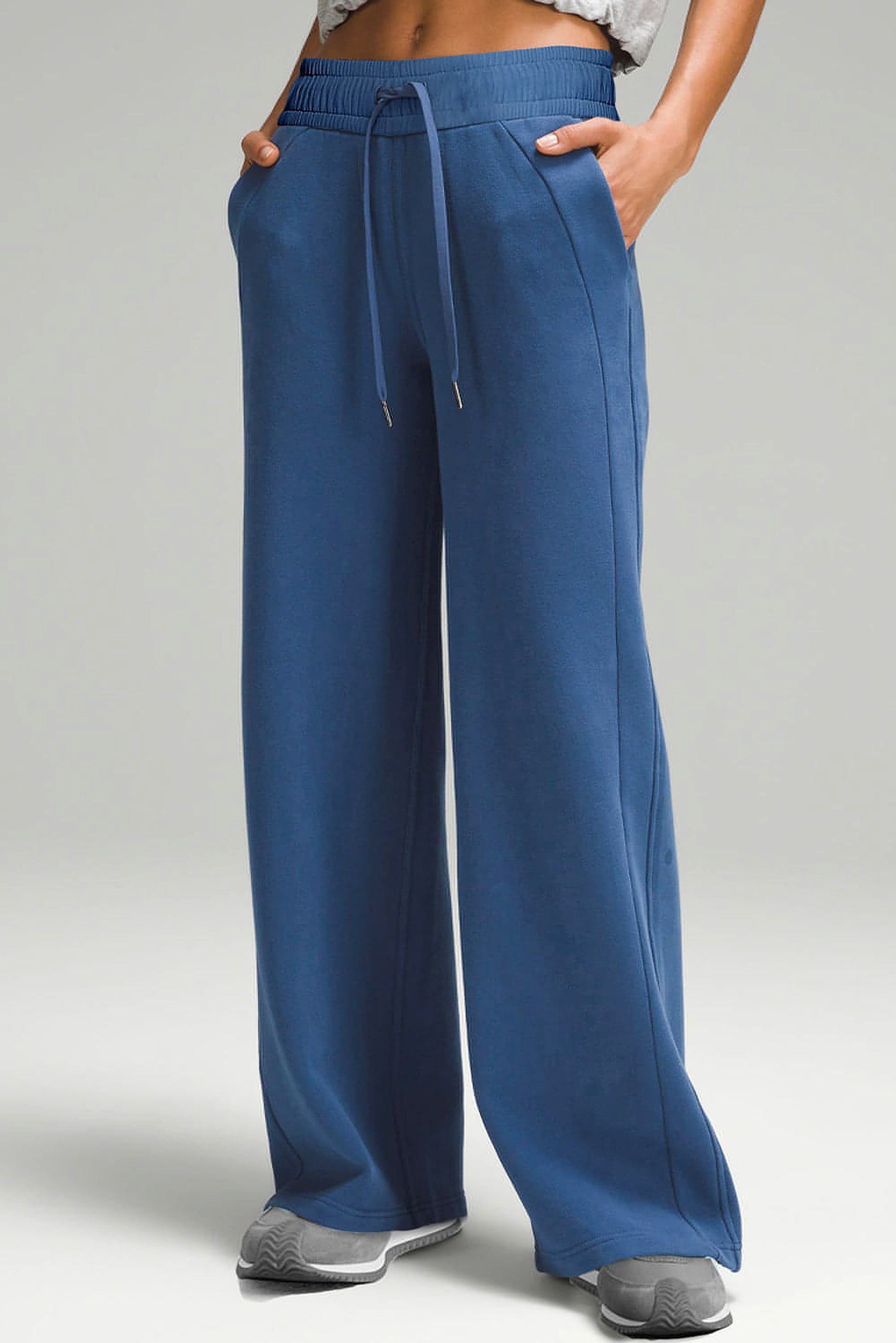 Sail Blue Drawstring High Waist Wide Leg Pocketed Sweatpants - enhanced image 1