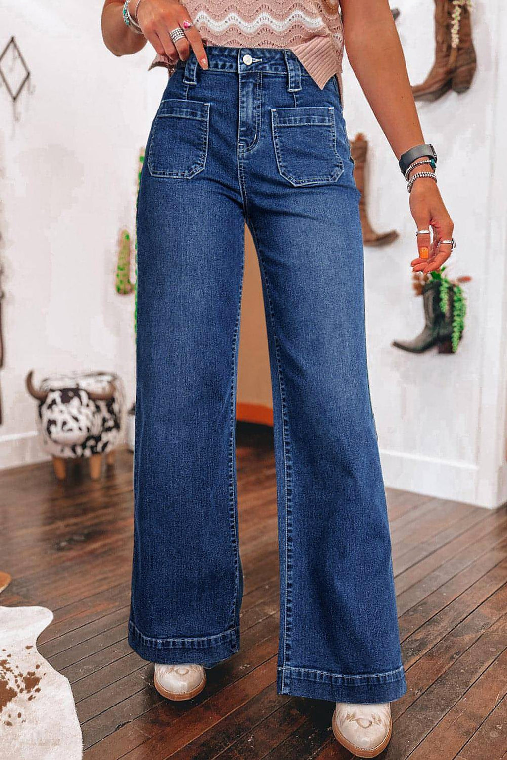 Sail Blue Wide Leg Pocketed High Waist Jeans - enhanced image 1