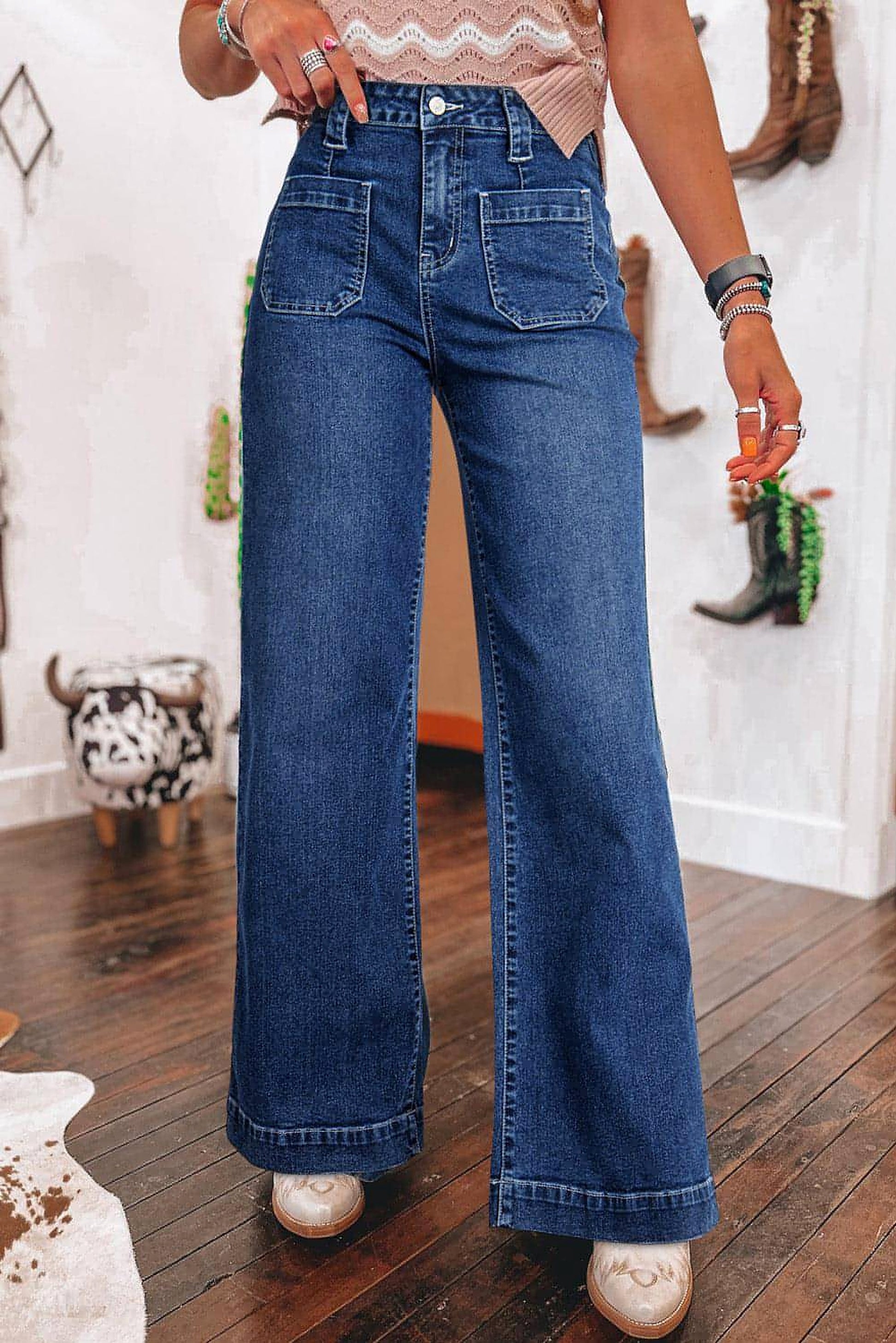 Sail Blue Wide Leg Pocketed High Waist Jeans - enhanced image 1
