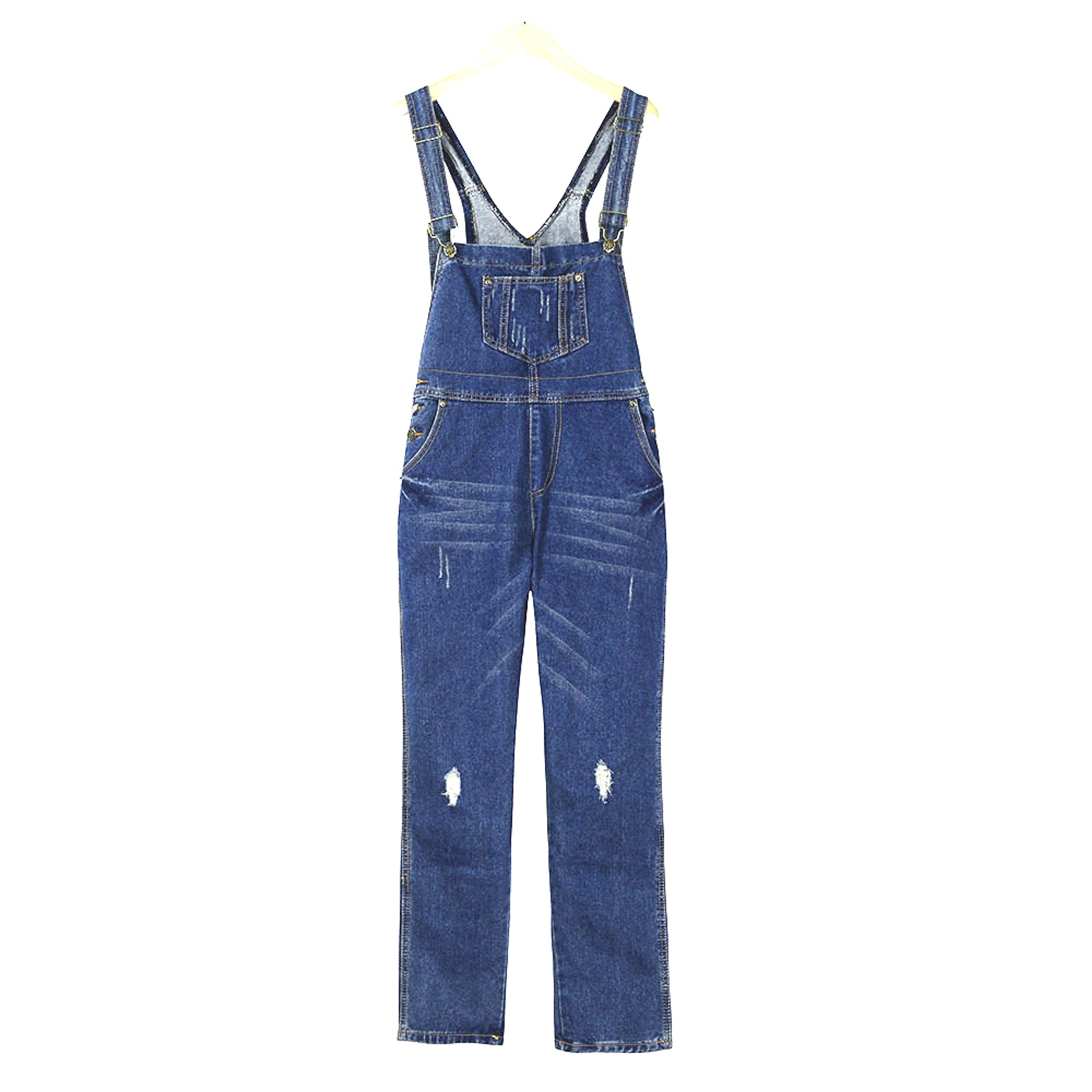 Shredded denim jumpsuit overalls - enhanced image 1