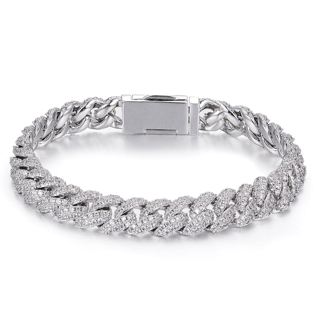 Silver Cuban Bracelet Or Necklace With Moissanite Diamonds - enhanced image 1