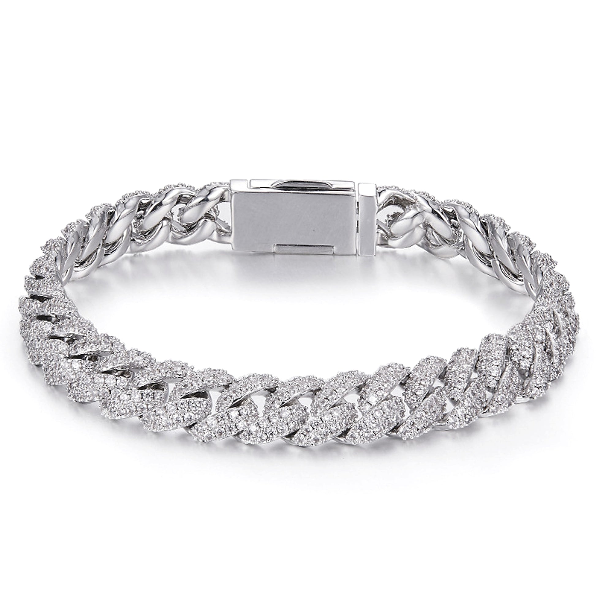 Silver Cuban Bracelet Or Necklace With Moissanite Diamonds - enhanced image 1