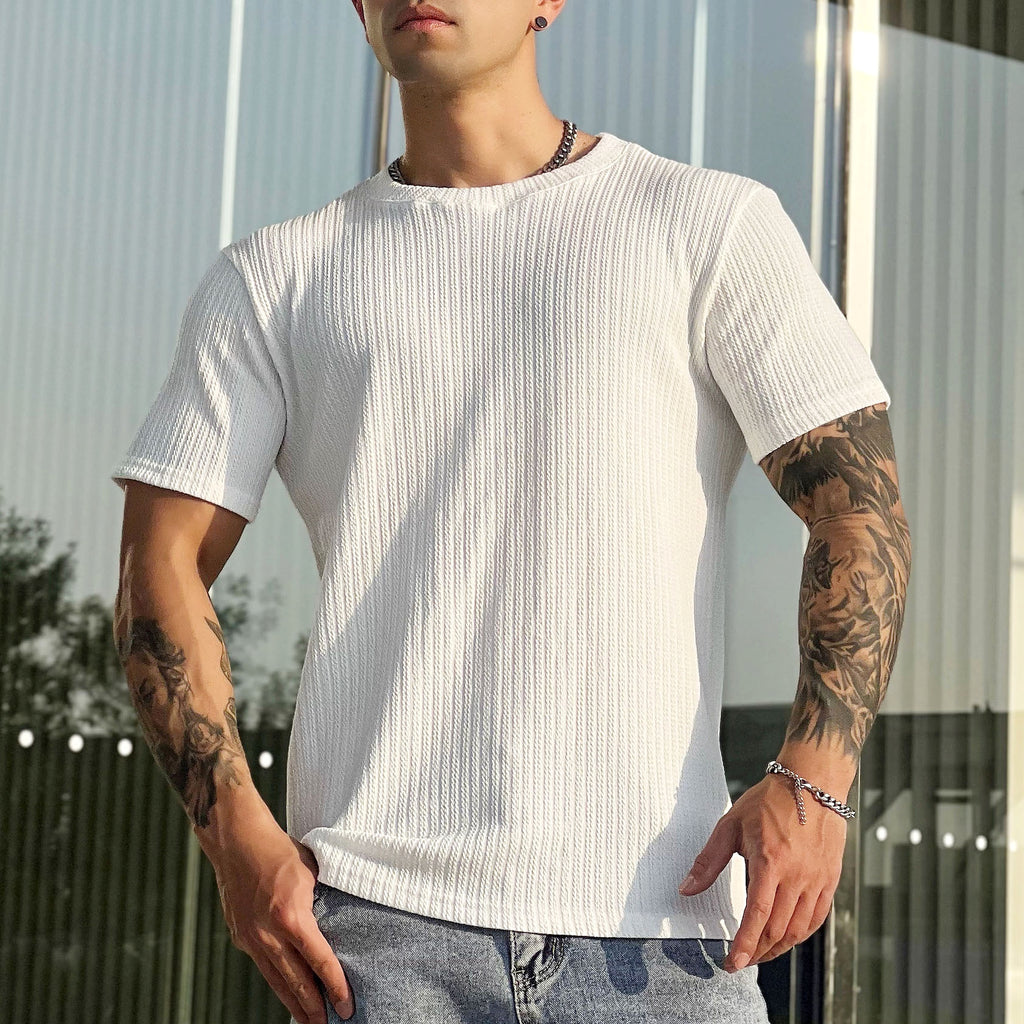 A1. Simplicity All-matching Slim Fit Breathable Stretch Sports Fitness Round Neck Short Sleeve T-Shirt - enhanced image 1